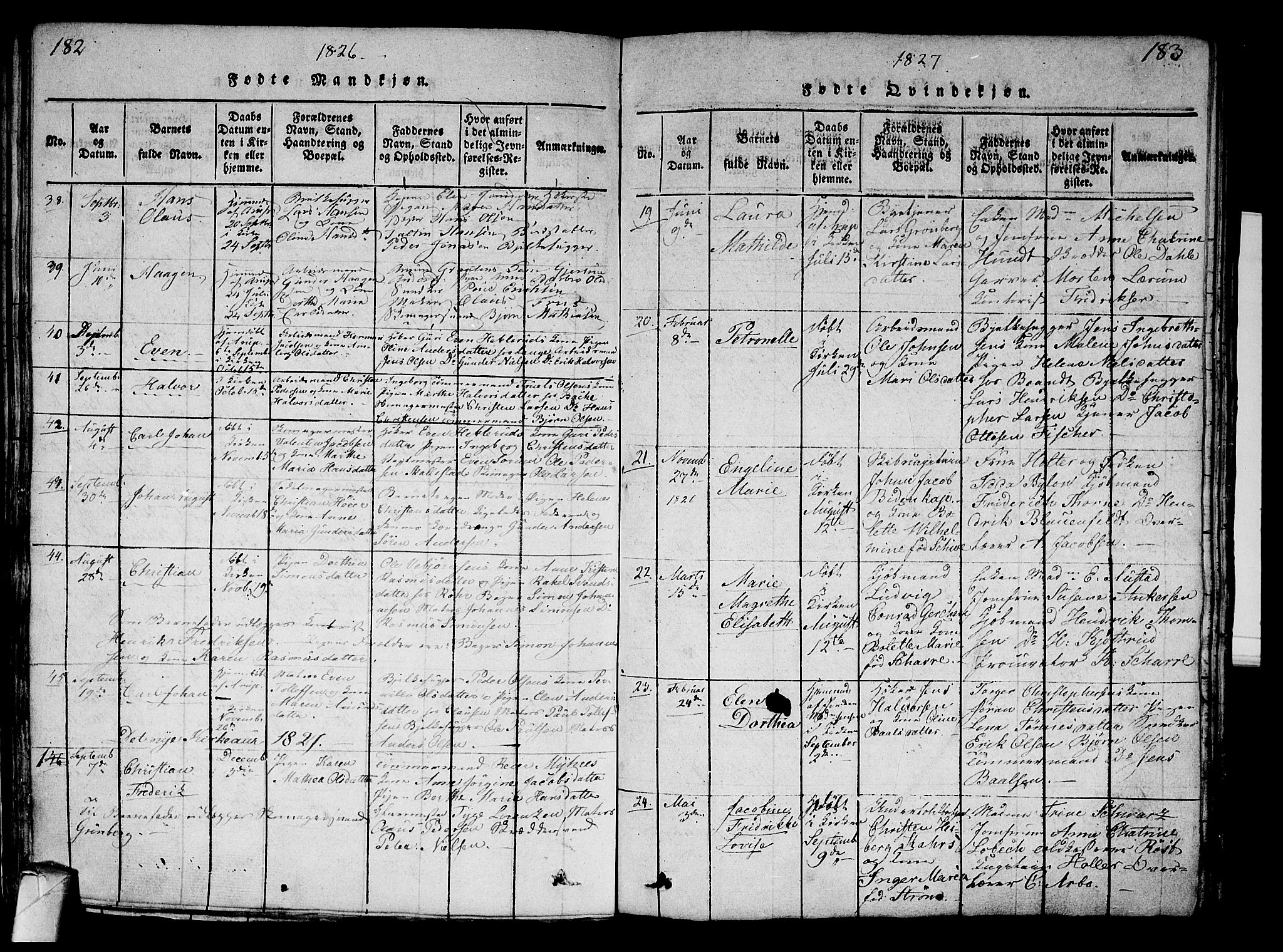 Strømsø kirkebøker, AV/SAKO-A-246/G/Ga/L0001: Parish register (copy) no. 1, 1815-1829, p. 182-183