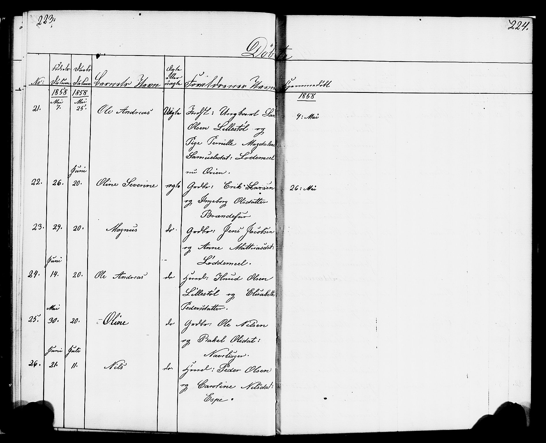 Hornindal sokneprestembete, AV/SAB-A-82401/H/Haa/Haaa/L0001: Parish register (official) no. A 1, 1837-1866, p. 224-225