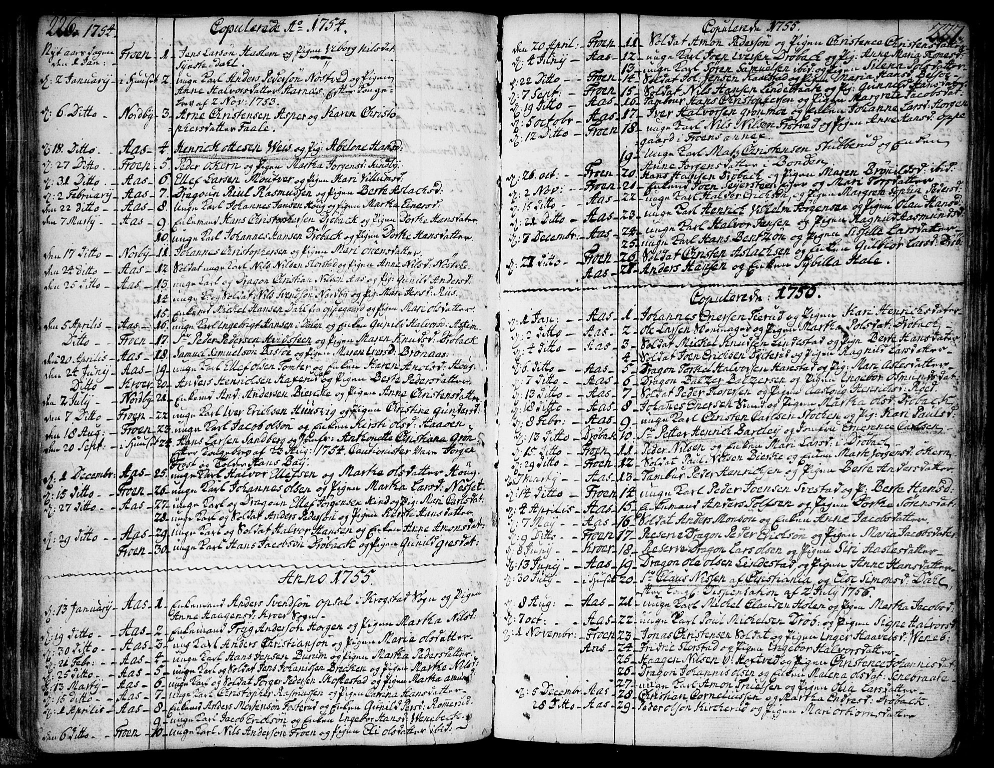 Ås prestekontor Kirkebøker, AV/SAO-A-10894/F/Fa/L0001: Parish register (official) no. I 1, 1742-1778, p. 226-227