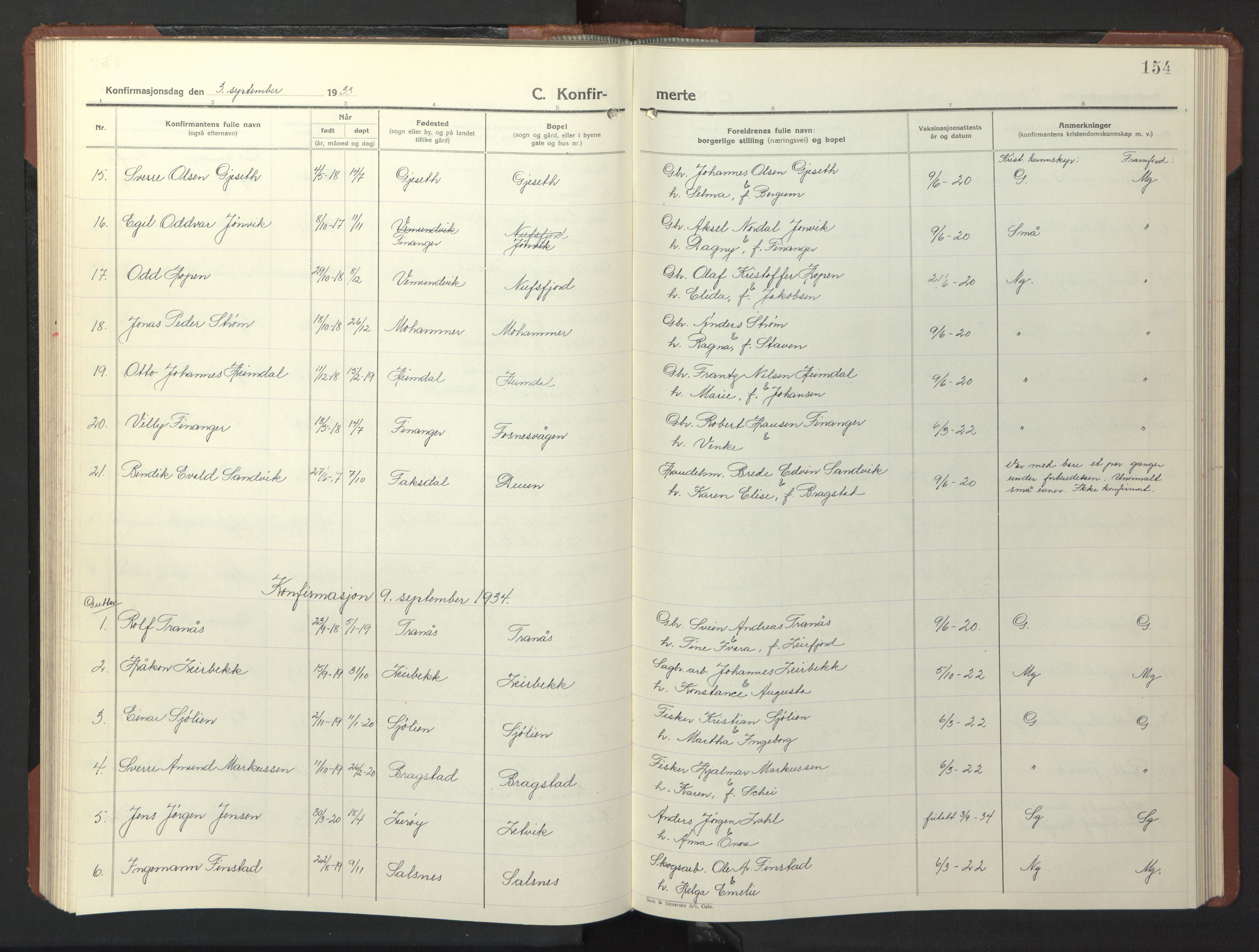 Ministerialprotokoller, klokkerbøker og fødselsregistre - Nord-Trøndelag, SAT/A-1458/773/L0625: Parish register (copy) no. 773C01, 1910-1952, p. 154