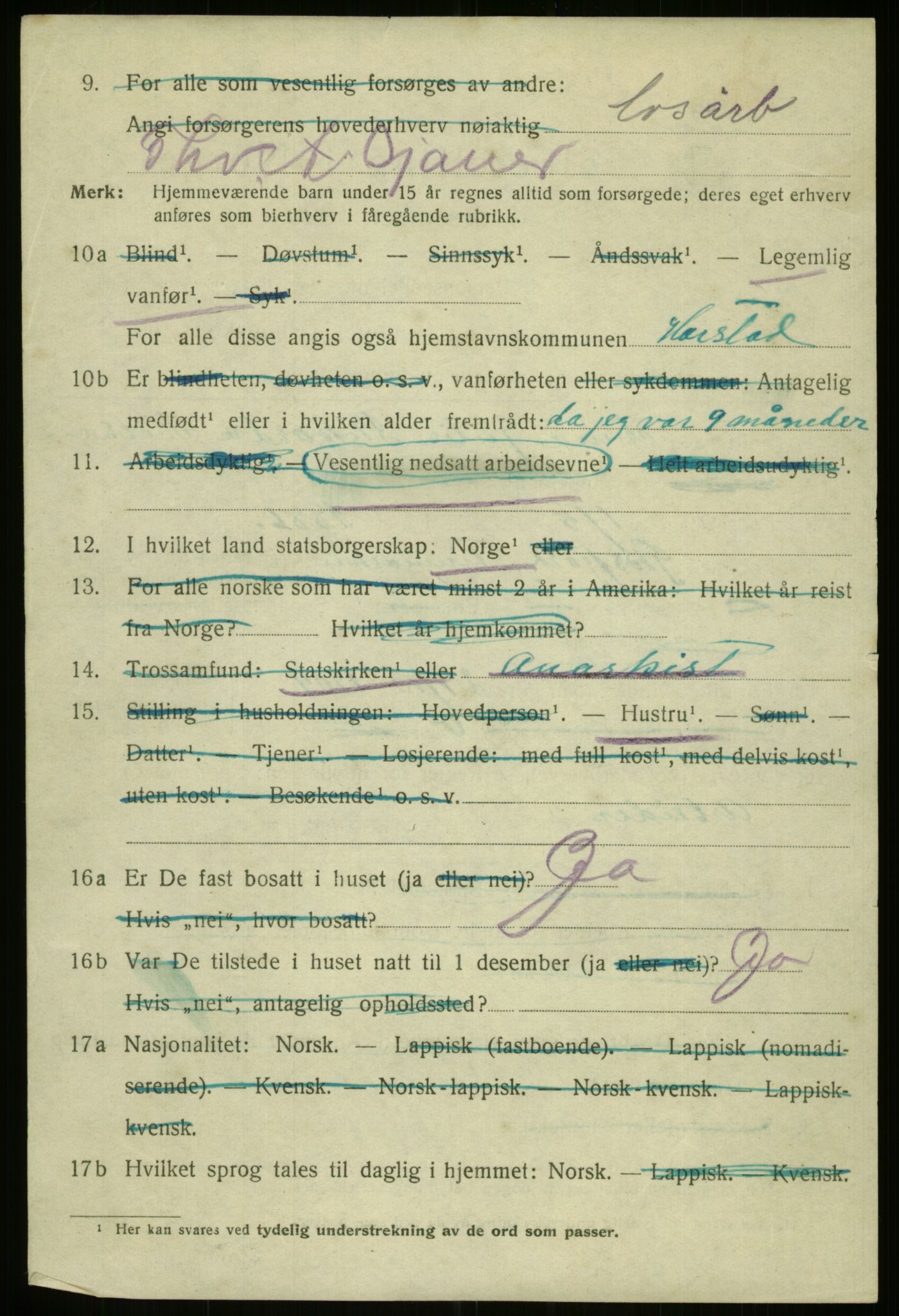 SATØ, 1920 census for Harstad, 1920, p. 8351