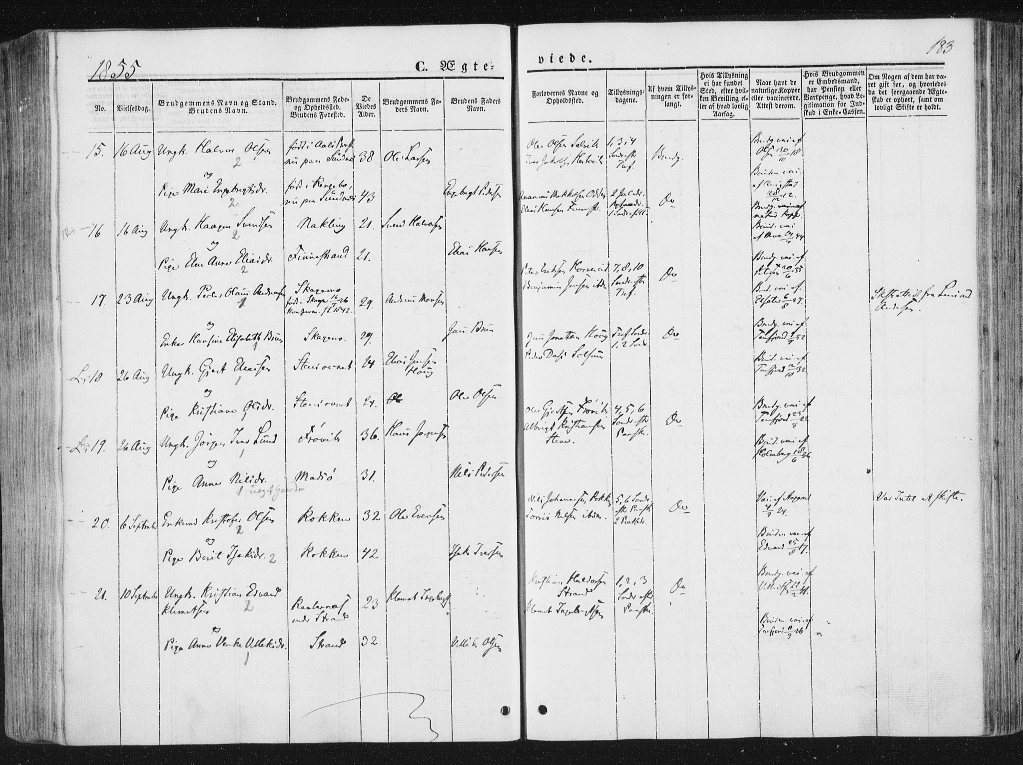 Ministerialprotokoller, klokkerbøker og fødselsregistre - Nord-Trøndelag, AV/SAT-A-1458/780/L0640: Parish register (official) no. 780A05, 1845-1856, p. 183