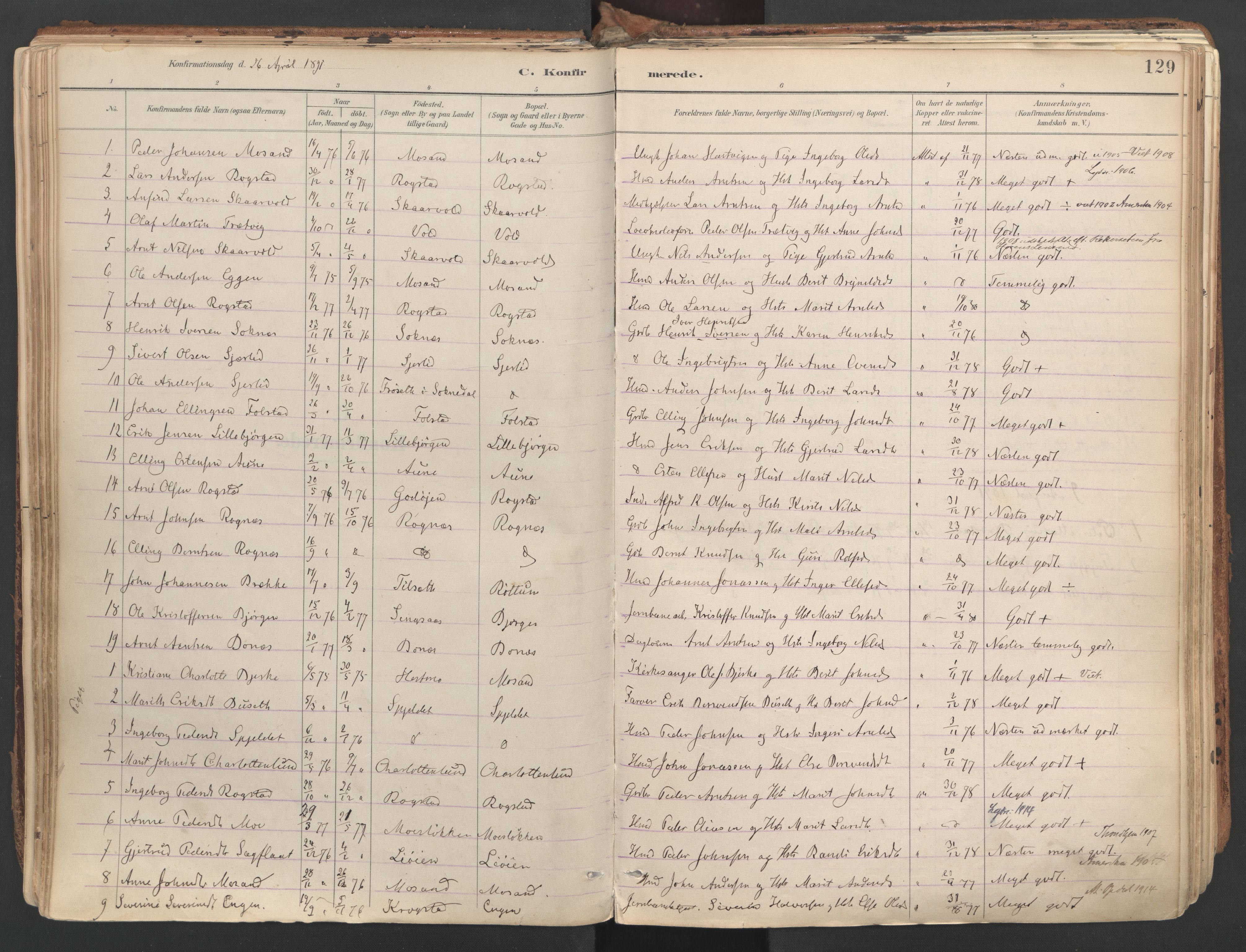 Ministerialprotokoller, klokkerbøker og fødselsregistre - Sør-Trøndelag, SAT/A-1456/687/L1004: Parish register (official) no. 687A10, 1891-1923, p. 129
