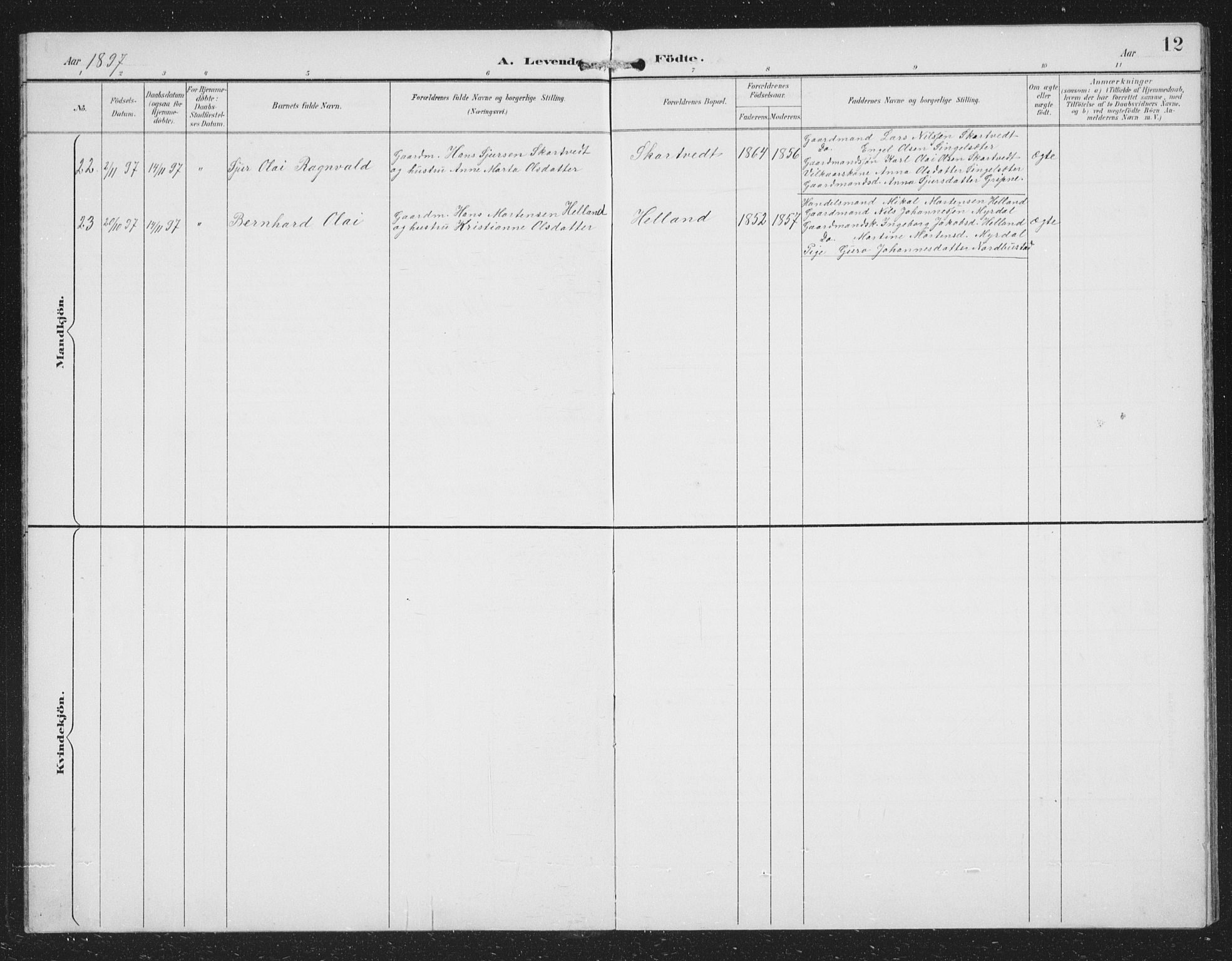 Tysnes sokneprestembete, SAB/A-78601/H/Hab: Parish register (copy) no. C 2, 1896-1907, p. 12