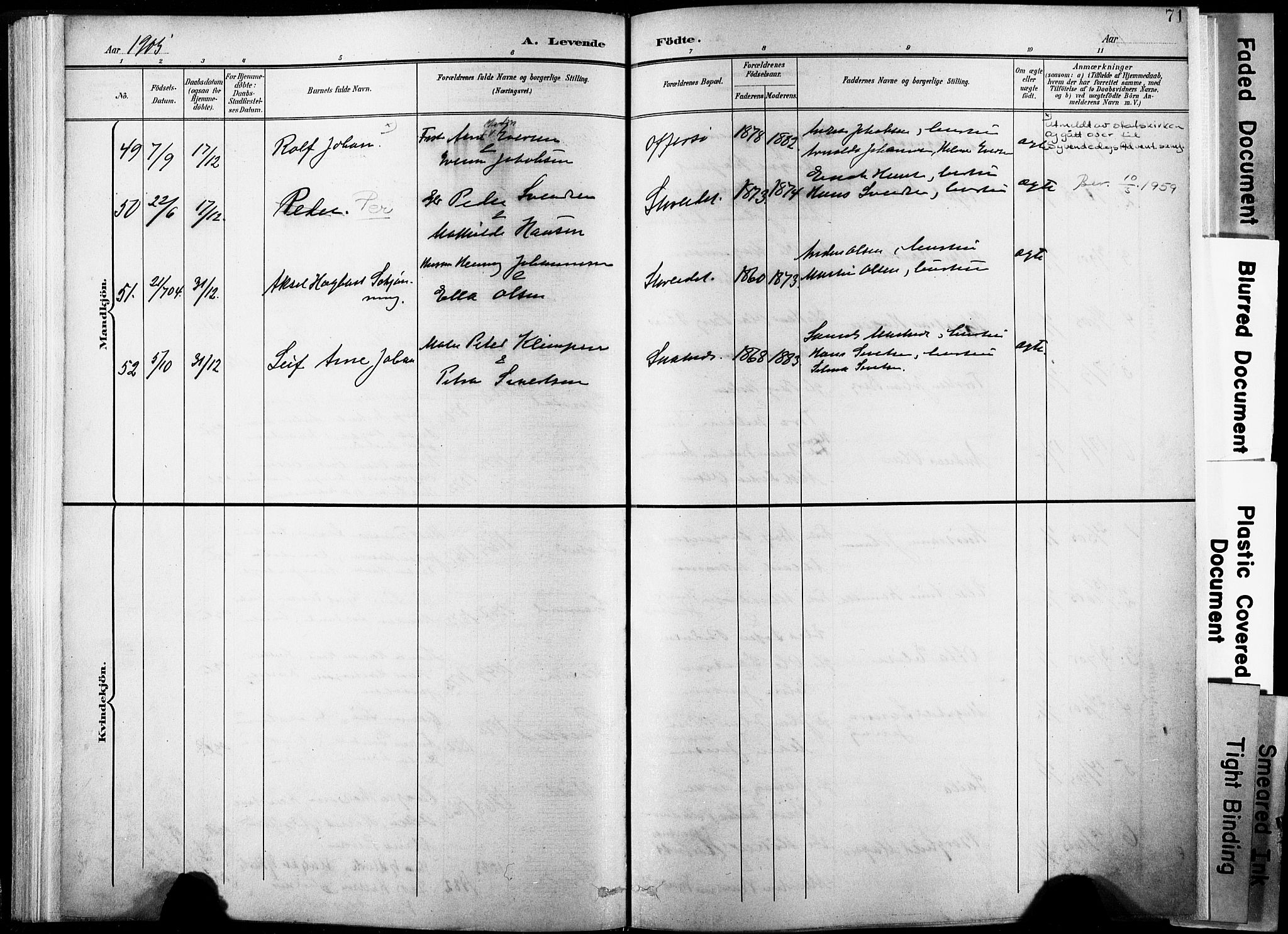 Ministerialprotokoller, klokkerbøker og fødselsregistre - Nordland, SAT/A-1459/881/L1151: Parish register (official) no. 881A04, 1899-1907, p. 71