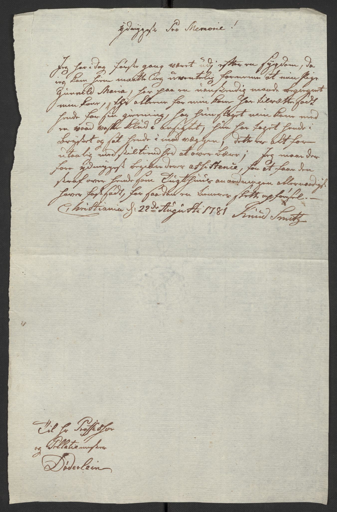 Oslo politidistrikt, AV/SAO-A-10085/D/Da/L0003: Innkomne brev, pro memoria m.v., 1781, p. 182