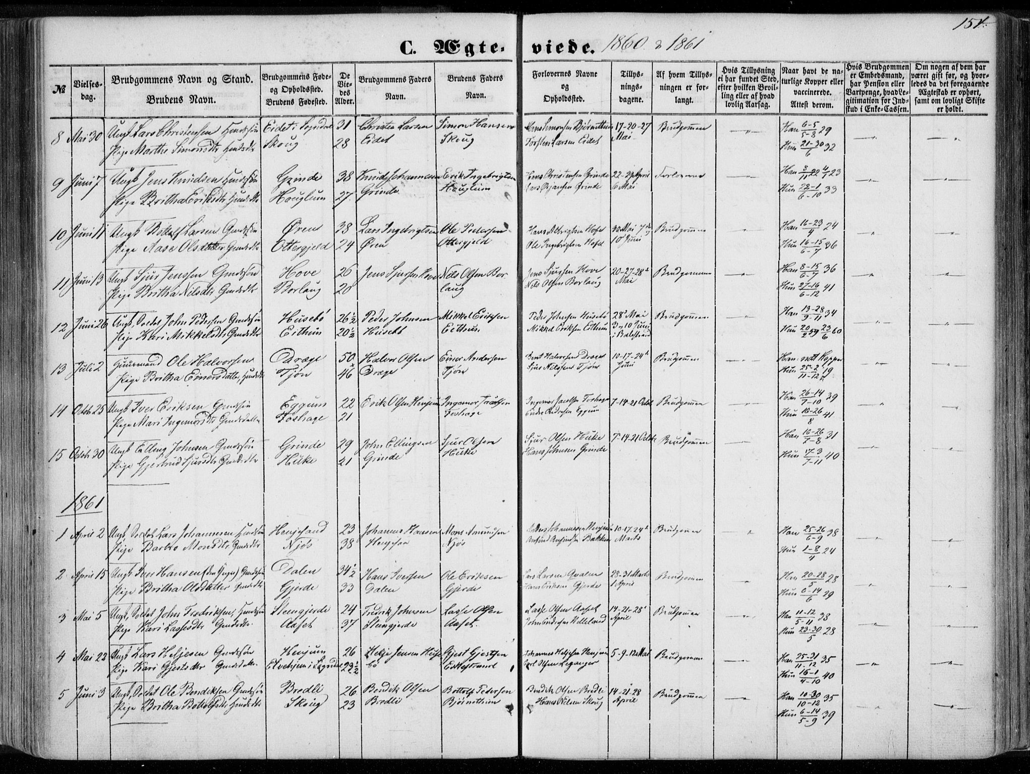 Leikanger sokneprestembete, AV/SAB-A-81001/H/Haa/Haaa/L0008: Parish register (official) no. A 8, 1852-1868, p. 154