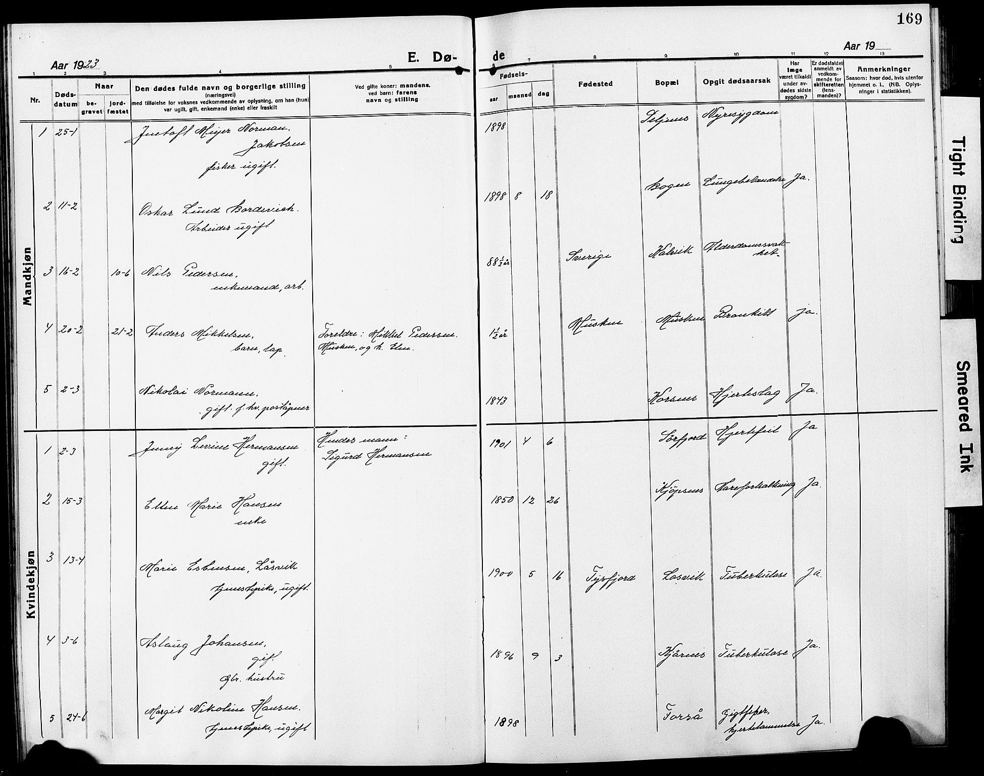 Ministerialprotokoller, klokkerbøker og fødselsregistre - Nordland, AV/SAT-A-1459/861/L0878: Parish register (copy) no. 861C04, 1917-1928, p. 169