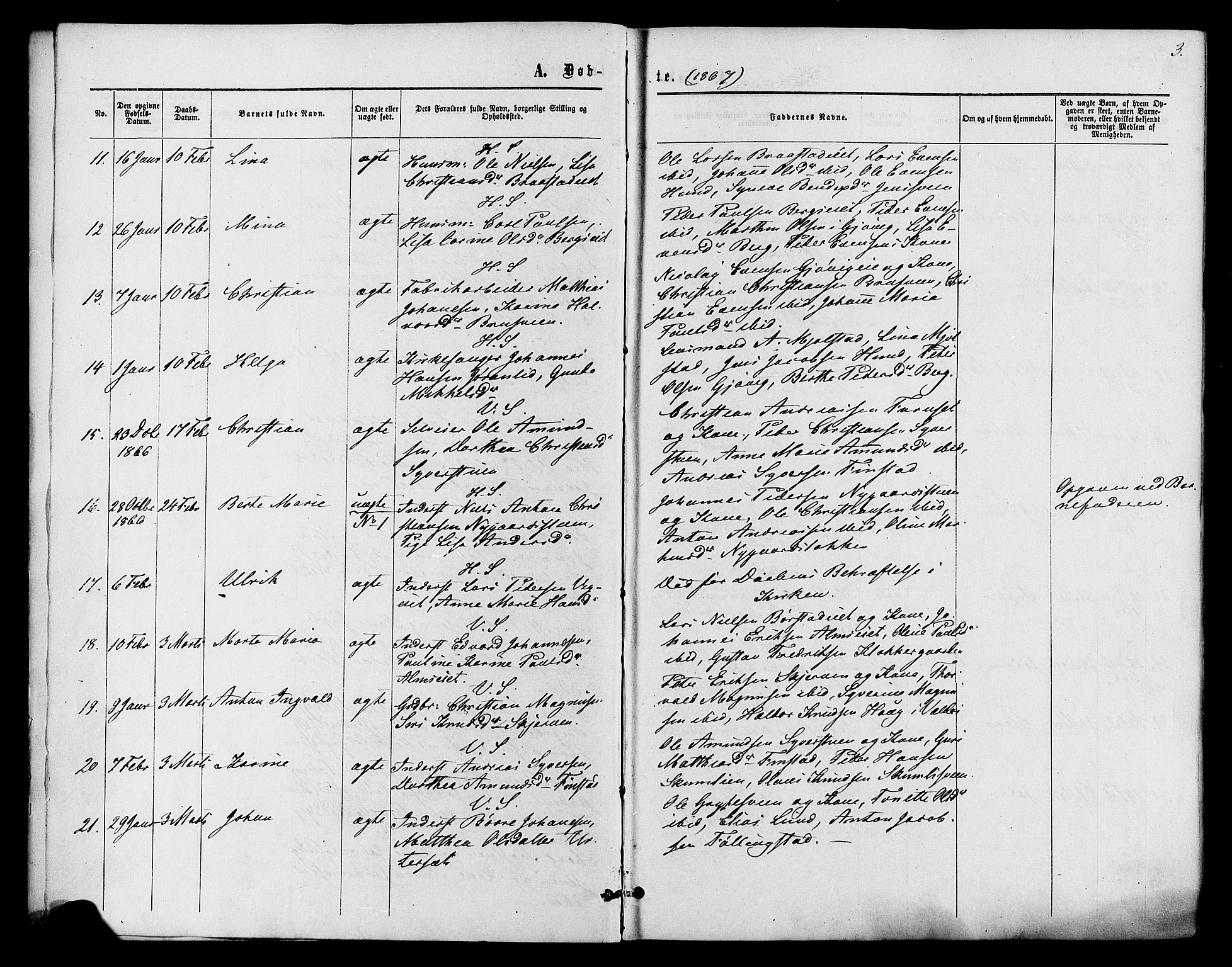 Vardal prestekontor, SAH/PREST-100/H/Ha/Haa/L0007: Parish register (official) no. 7, 1867-1878, p. 3