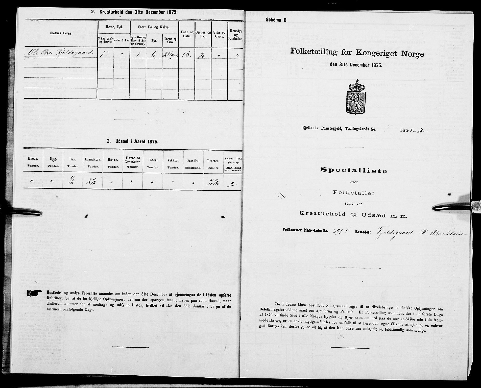 SAK, 1875 census for 1024P Bjelland, 1875, p. 757