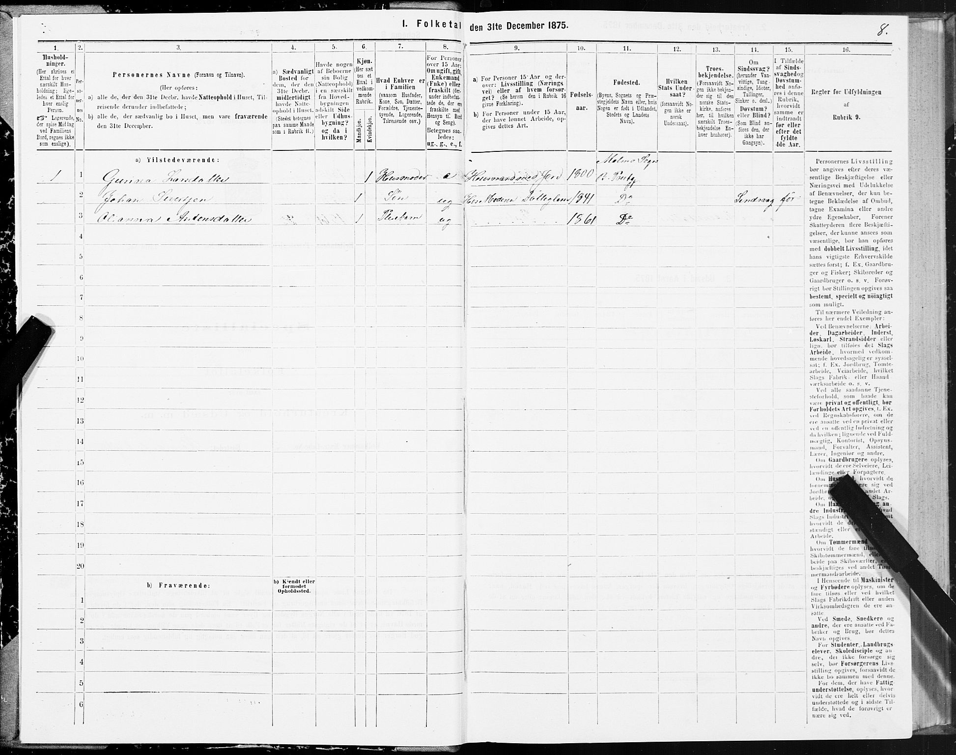 SAT, 1875 census for 1727P Beitstad, 1875, p. 1008