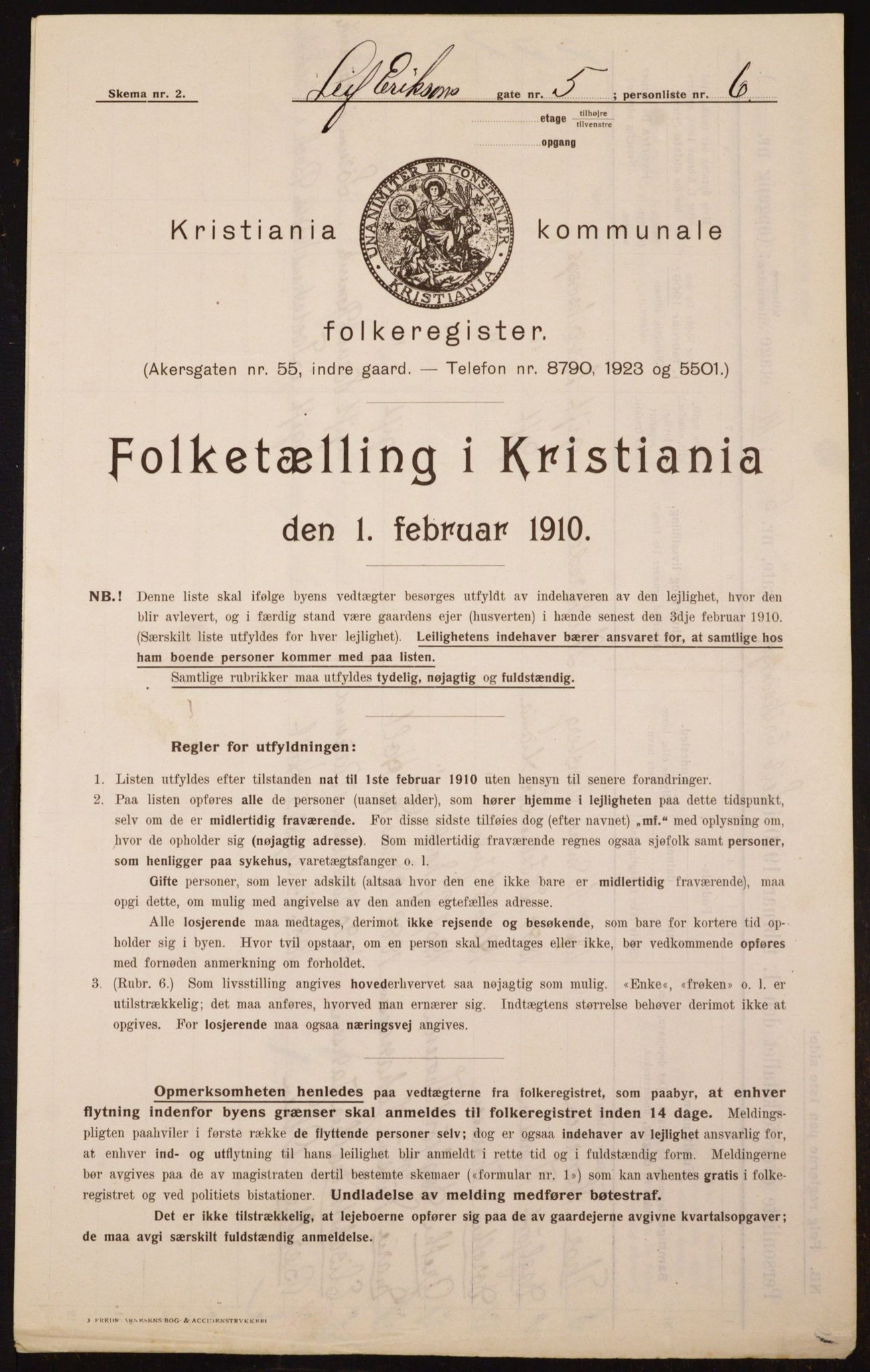 OBA, Municipal Census 1910 for Kristiania, 1910, p. 55500