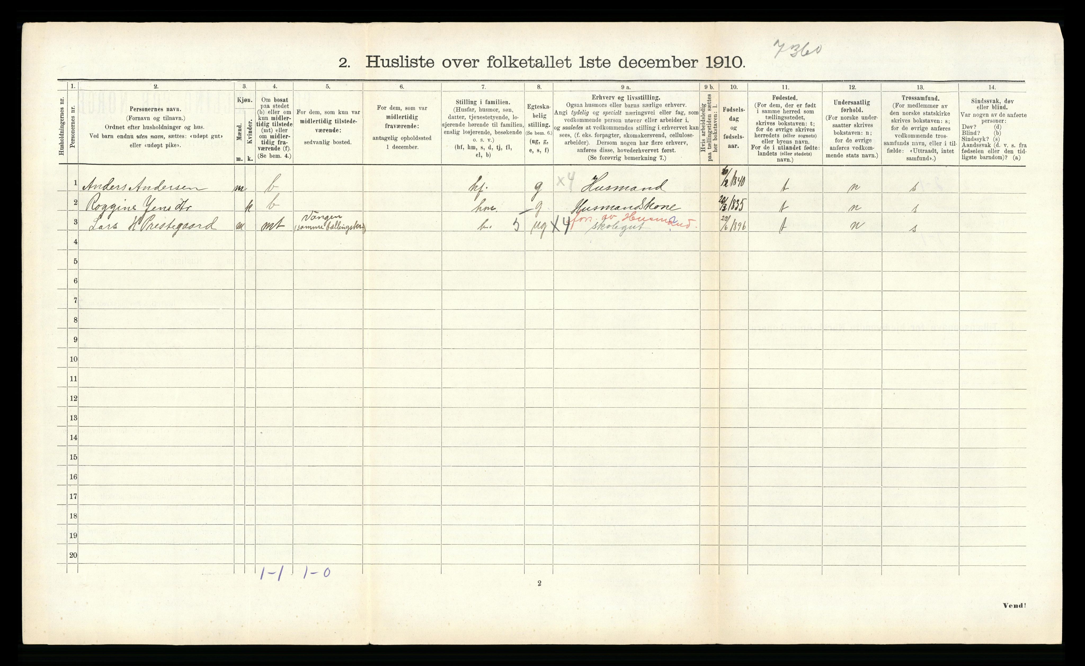 RA, 1910 census for Aurland, 1910, p. 276