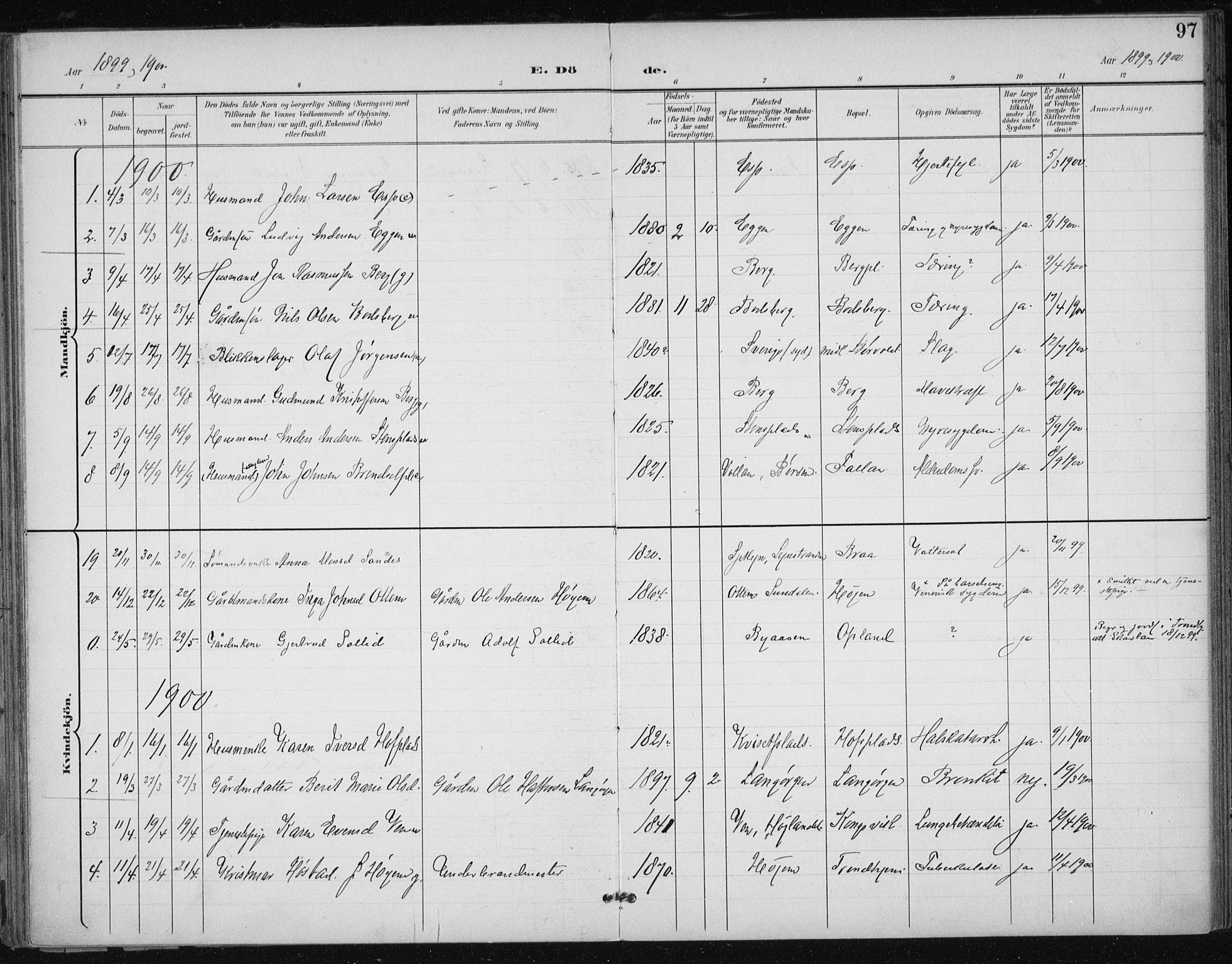Ministerialprotokoller, klokkerbøker og fødselsregistre - Sør-Trøndelag, SAT/A-1456/612/L0380: Parish register (official) no. 612A12, 1898-1907, p. 97