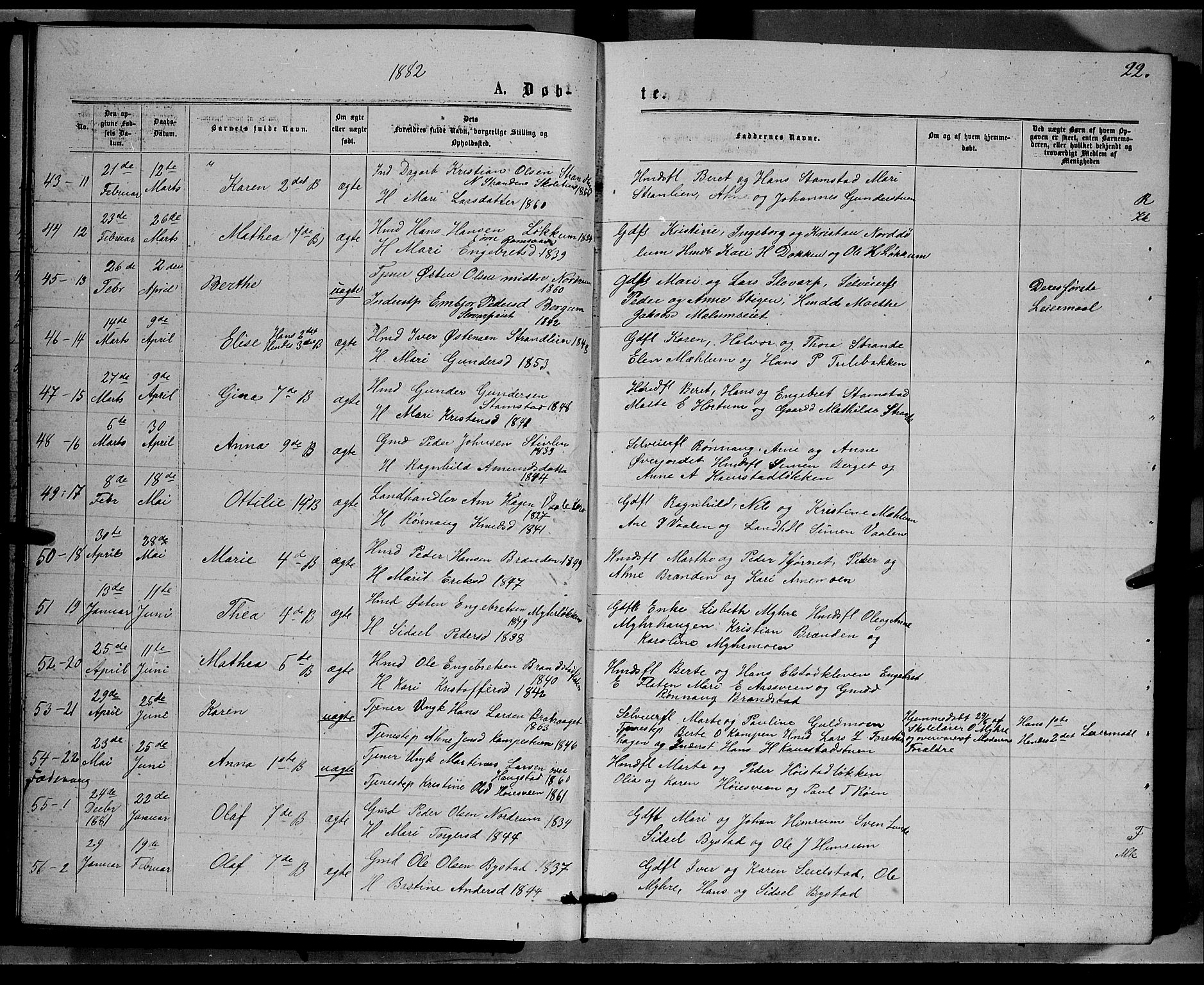 Ringebu prestekontor, AV/SAH-PREST-082/H/Ha/Hab/L0006: Parish register (copy) no. 6, 1880-1898, p. 22