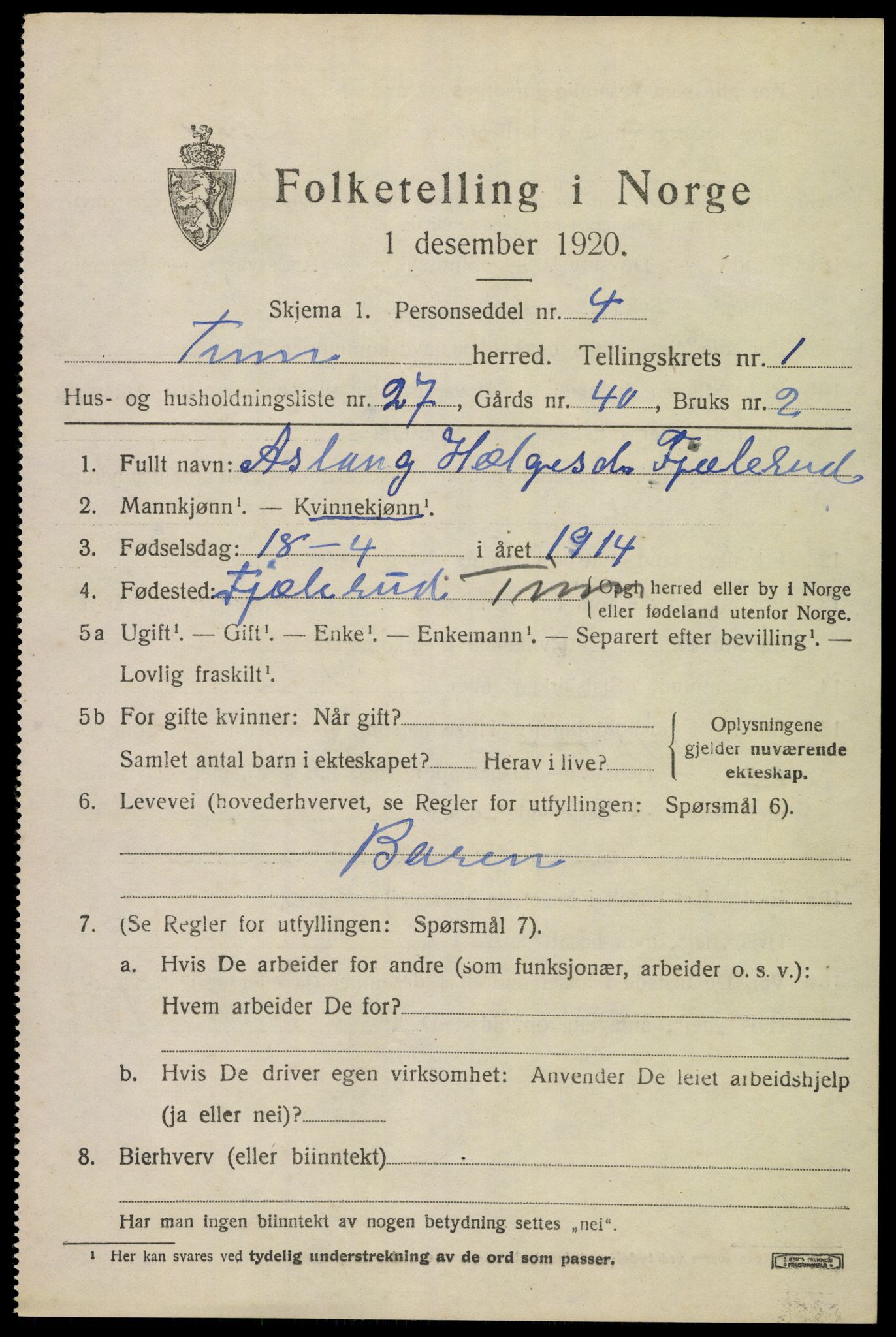 SAKO, 1920 census for Tinn, 1920, p. 3028