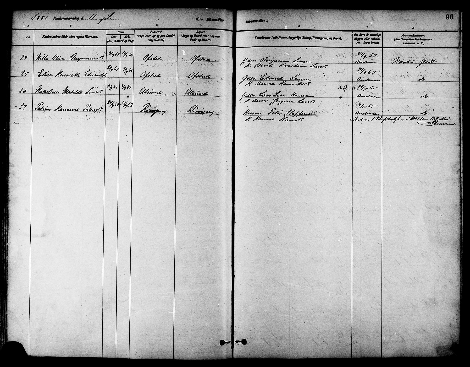 Ministerialprotokoller, klokkerbøker og fødselsregistre - Nord-Trøndelag, SAT/A-1458/786/L0686: Parish register (official) no. 786A02, 1880-1887, p. 96