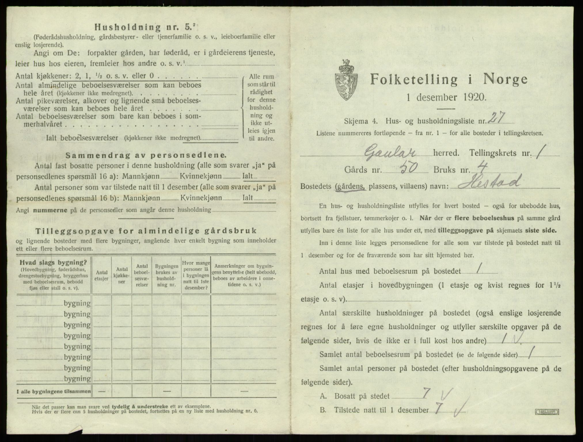 SAB, 1920 census for Gaular, 1920, p. 112