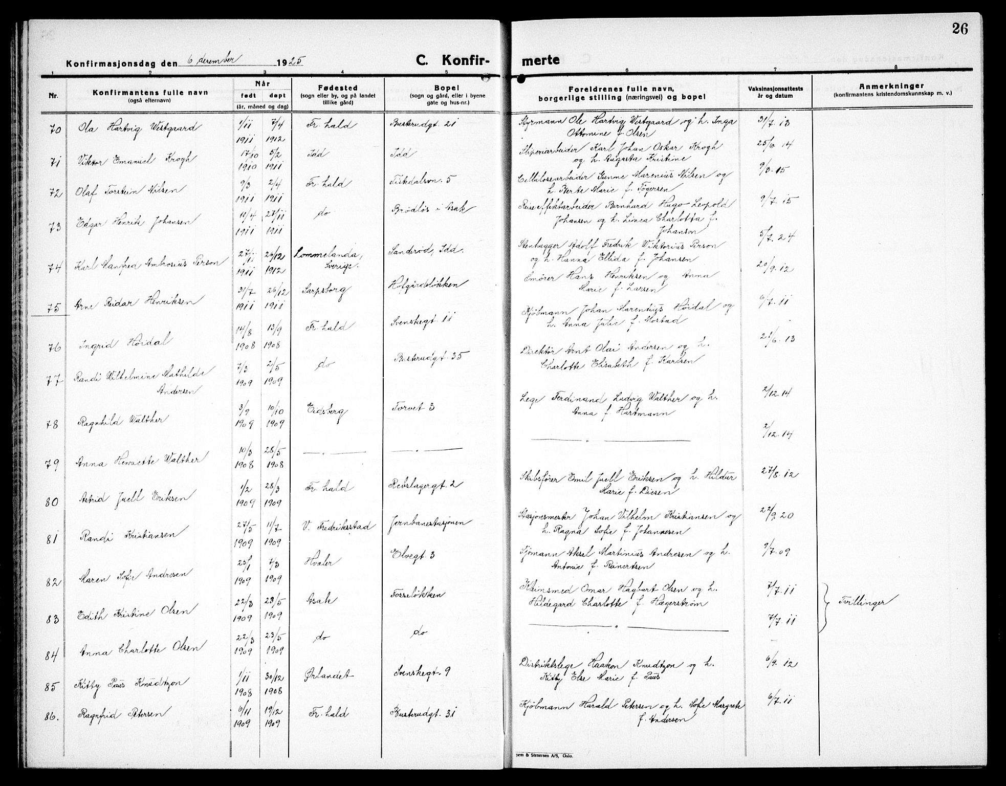Halden prestekontor Kirkebøker, SAO/A-10909/G/Ga/L0013: Parish register (copy) no. 13, 1924-1939, p. 26