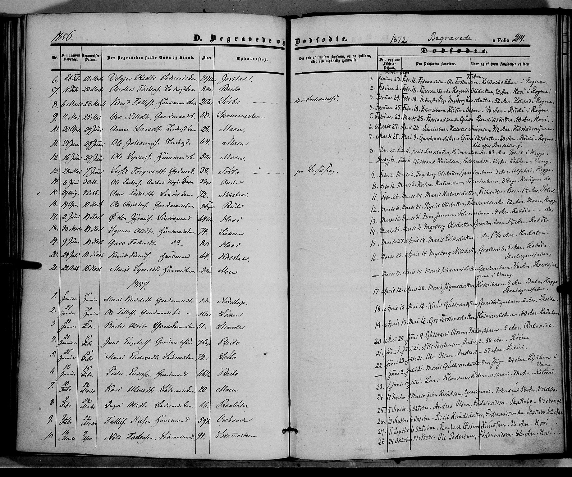 Øystre Slidre prestekontor, SAH/PREST-138/H/Ha/Haa/L0001: Parish register (official) no. 1, 1849-1874, p. 214