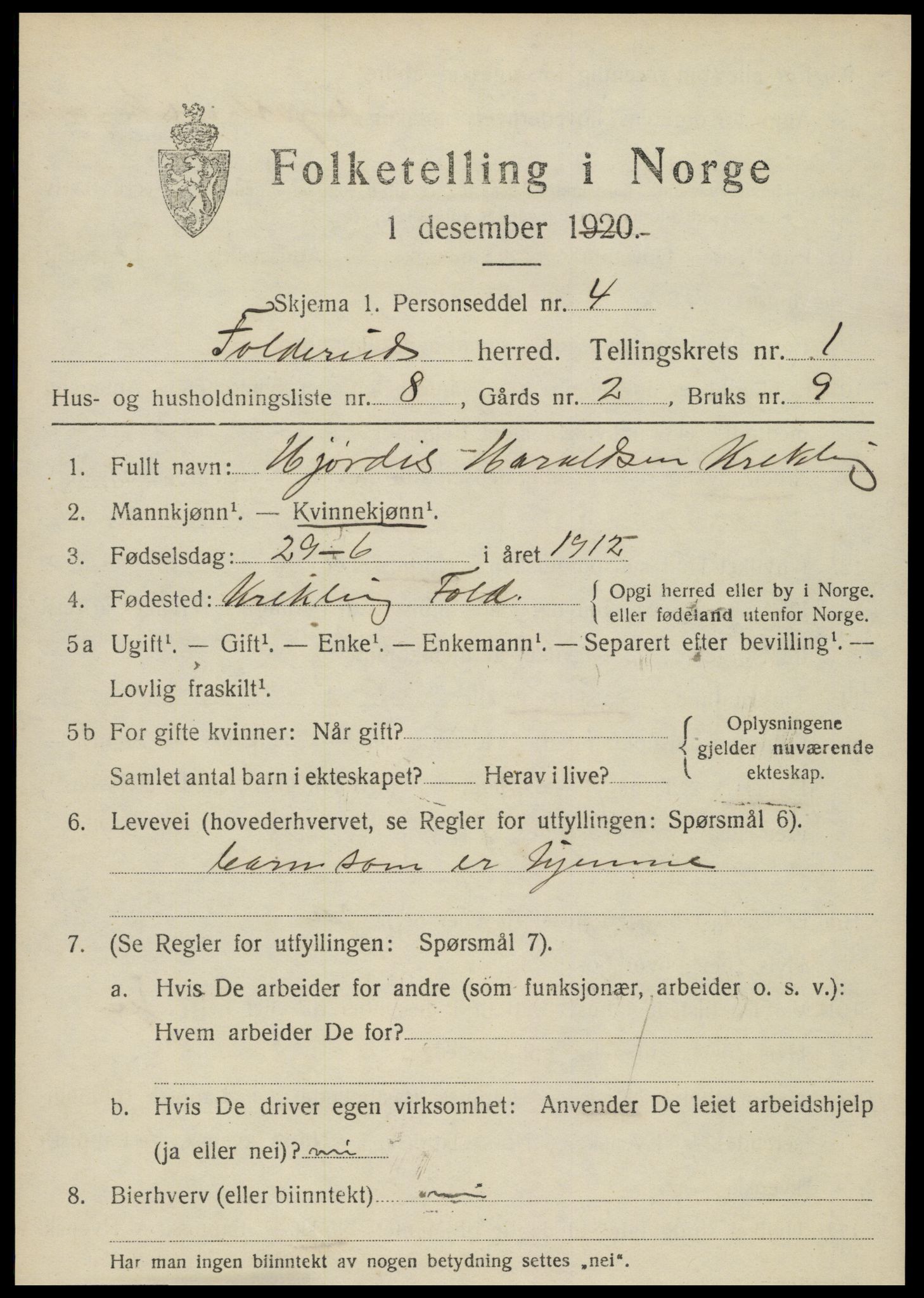 SAT, 1920 census for Foldereid, 1920, p. 472