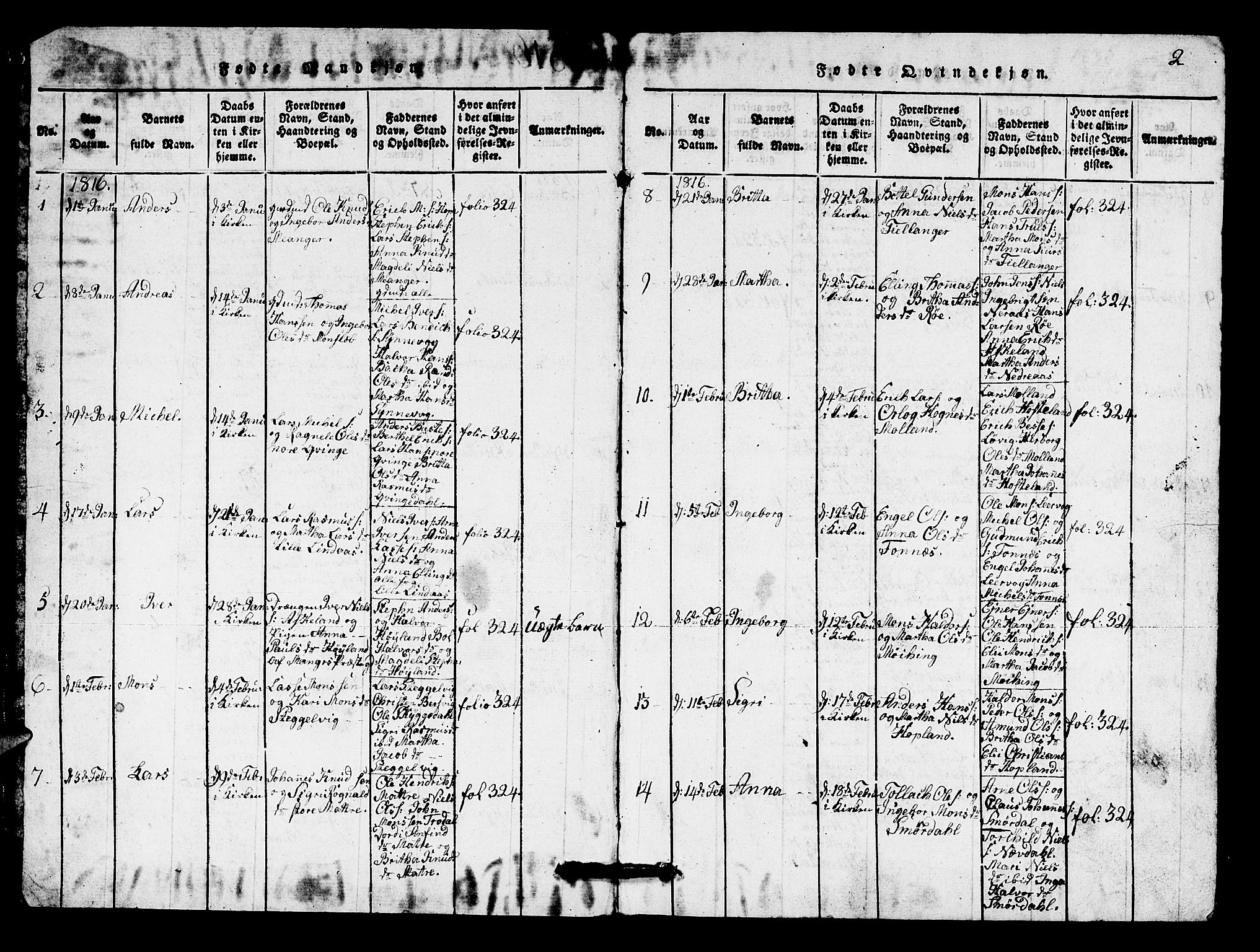 Lindås Sokneprestembete, SAB/A-76701/H/Hab: Parish register (copy) no. A 1, 1816-1823, p. 2