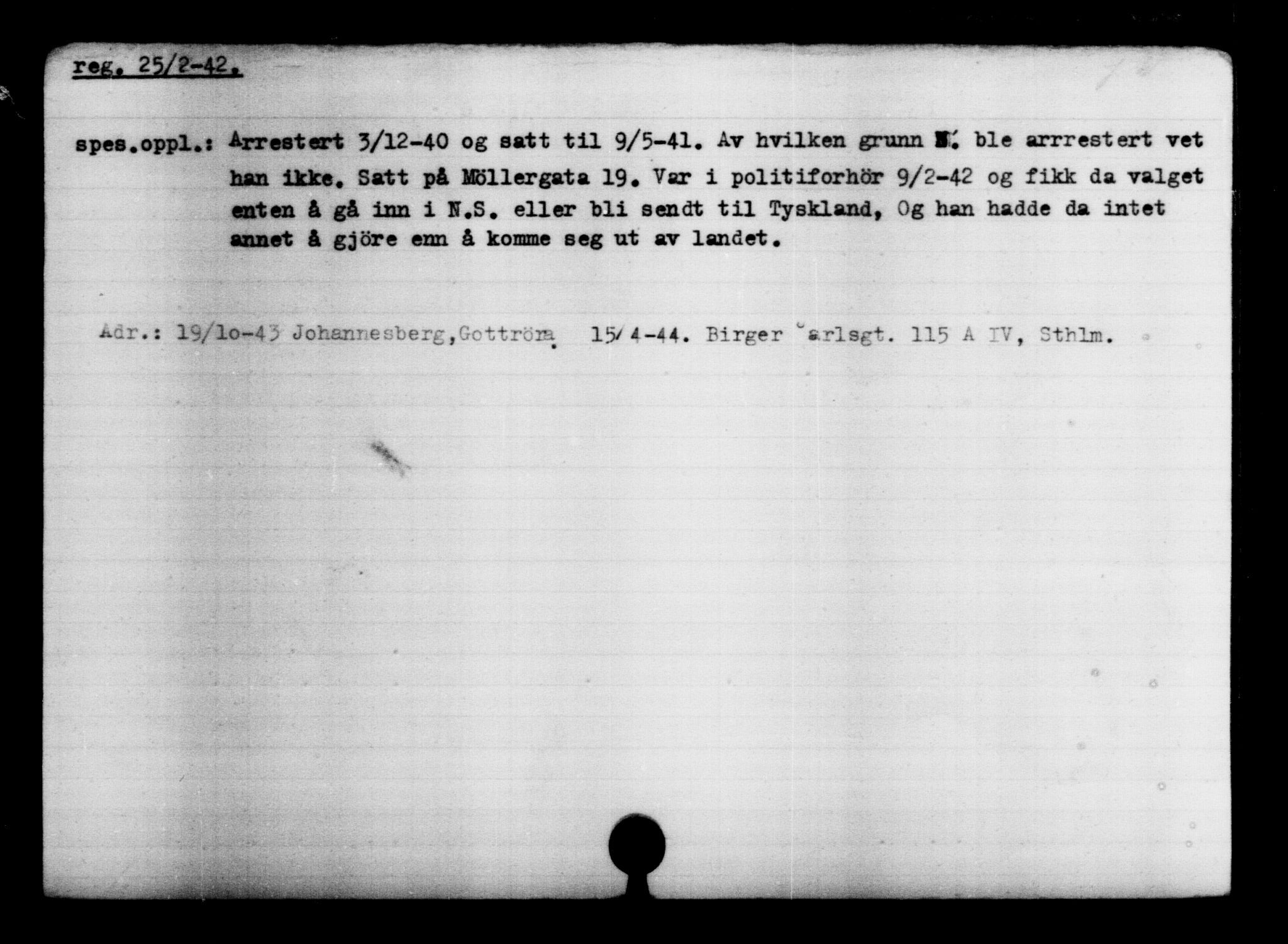 Utenriksstasjonene, Legasjonen i Stockholm, Flyktningkontoret, AV/RA-S-6753/V/Va/L0004: Kjesäterkartoteket, flyktninger med registreringsnr. 3496-6610, 1940-1945, p. 828