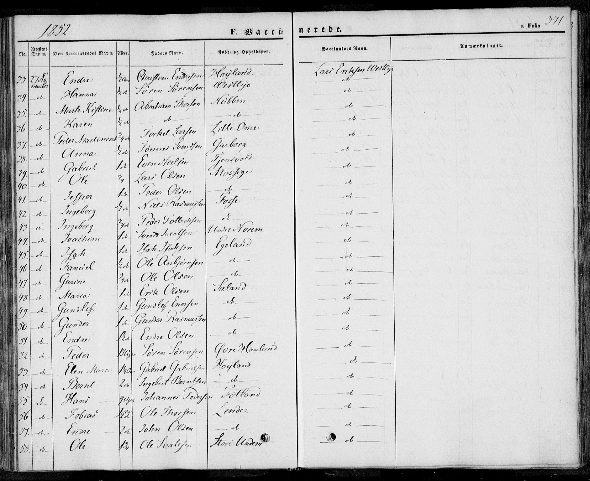 Lye sokneprestkontor, AV/SAST-A-101794/001/30BA/L0006: Parish register (official) no. A 5.2, 1842-1855, p. 371