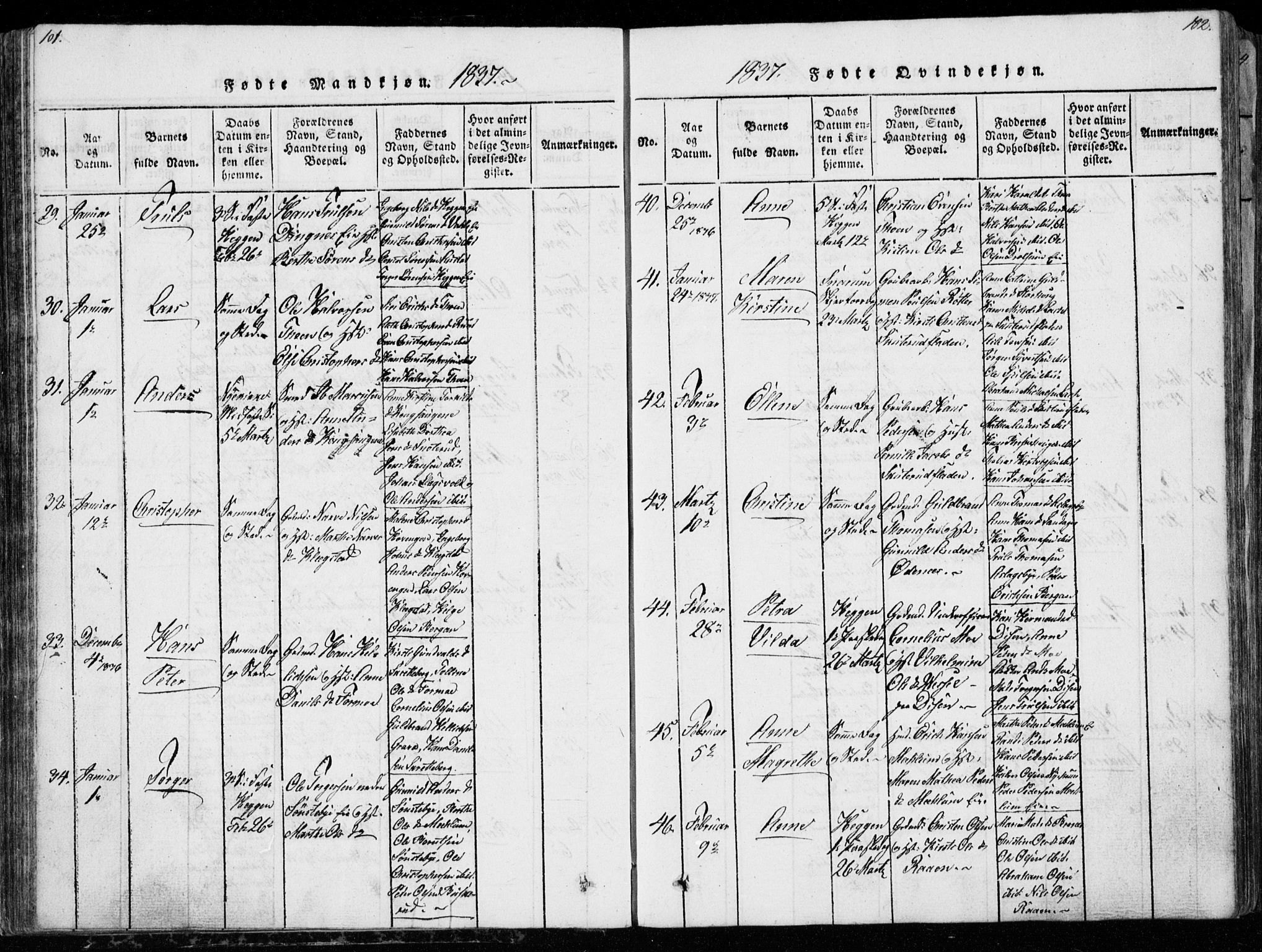 Modum kirkebøker, AV/SAKO-A-234/G/Ga/L0003: Parish register (copy) no. I 3, 1832-1842, p. 101-102