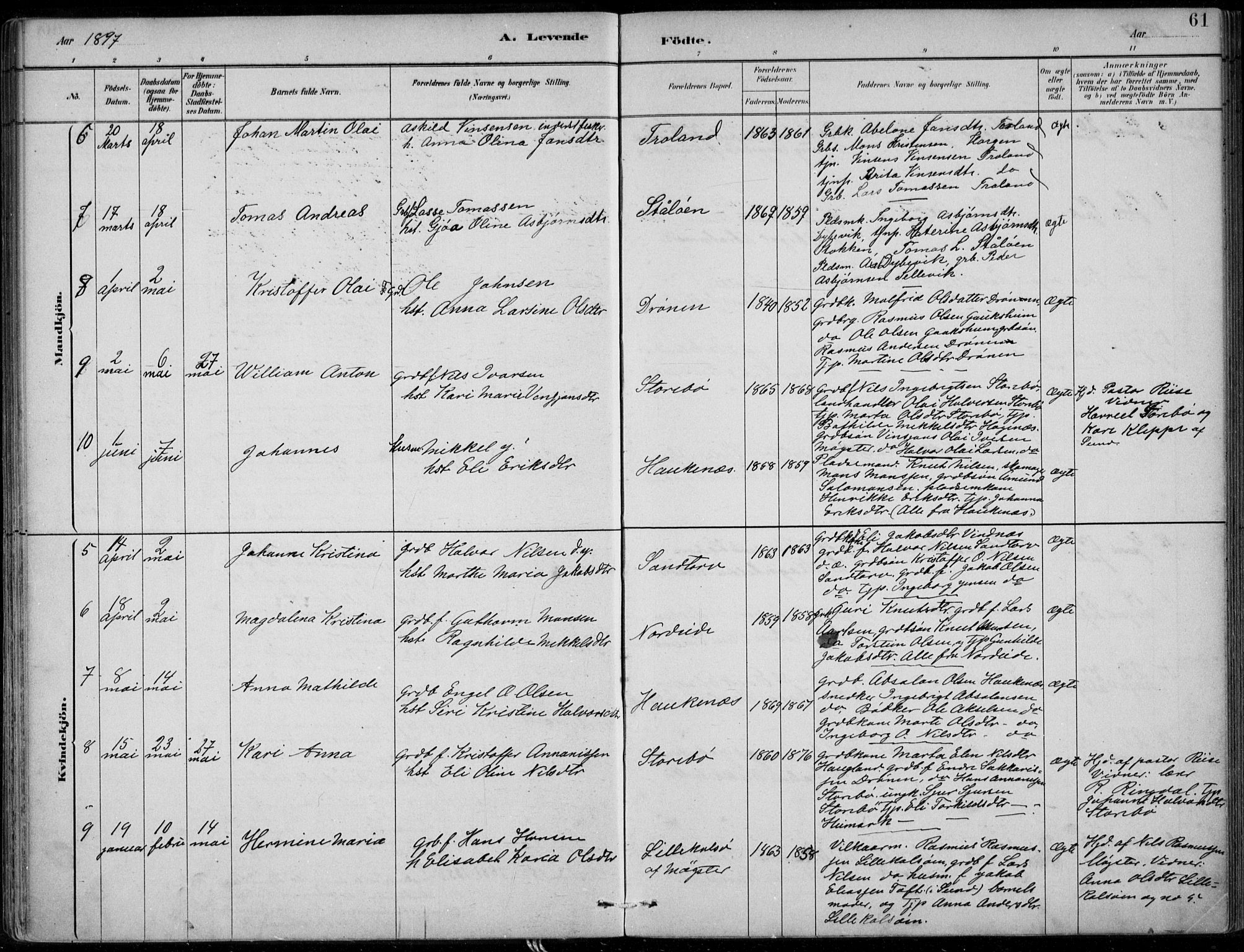 Sund sokneprestembete, SAB/A-99930: Parish register (official) no. C  1, 1882-1899, p. 61