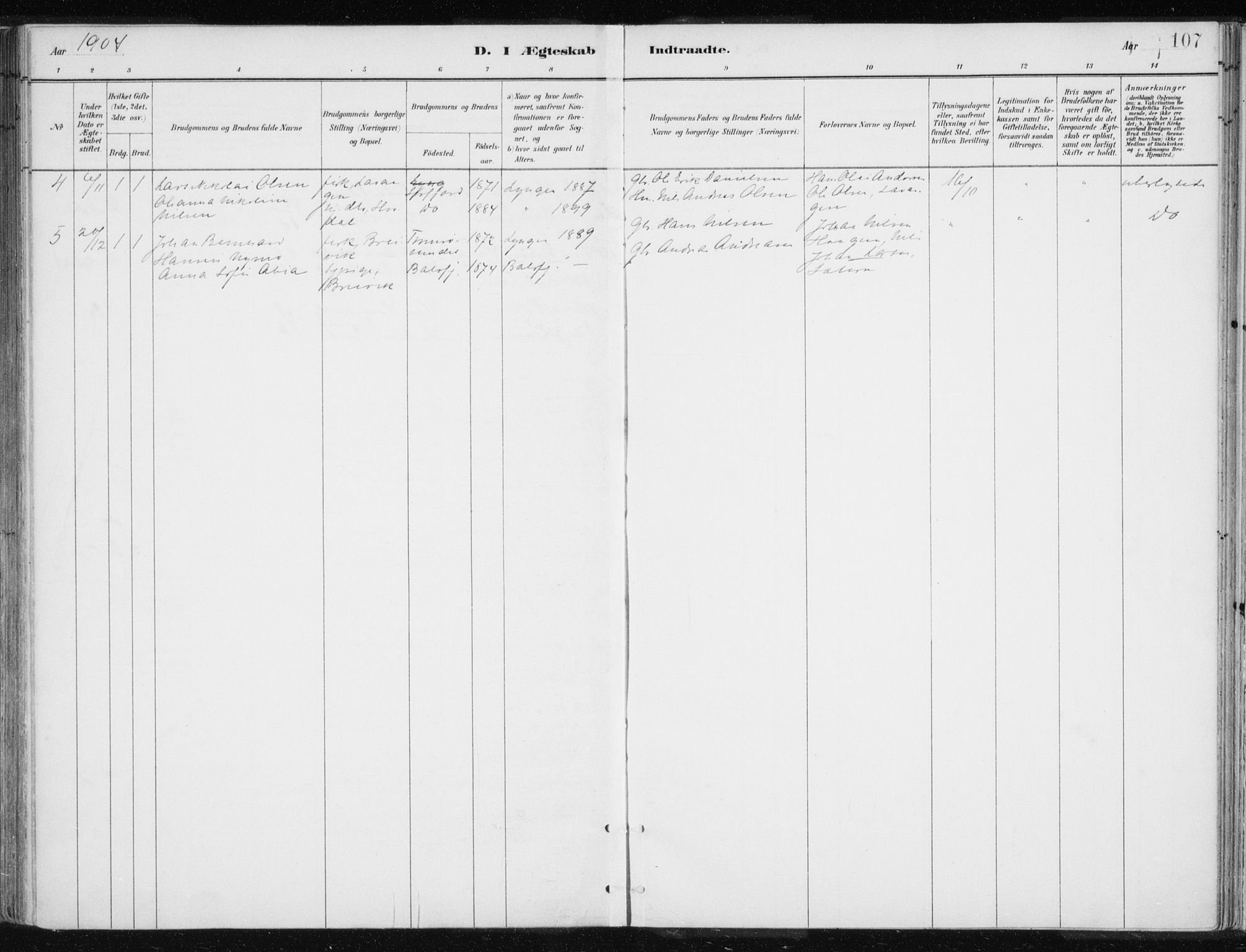 Lyngen sokneprestembete, AV/SATØ-S-1289/H/He/Hea/L0010kirke: Parish register (official) no. 10, 1883-1904, p. 107