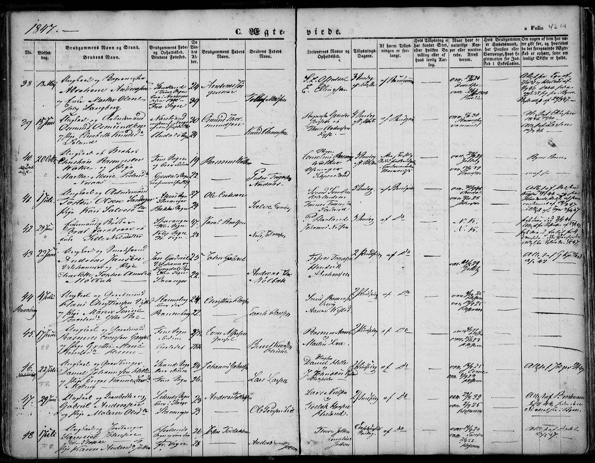 Domkirken sokneprestkontor, SAST/A-101812/001/30/30BA/L0015: Parish register (official) no. A 14, 1842-1857, p. 42