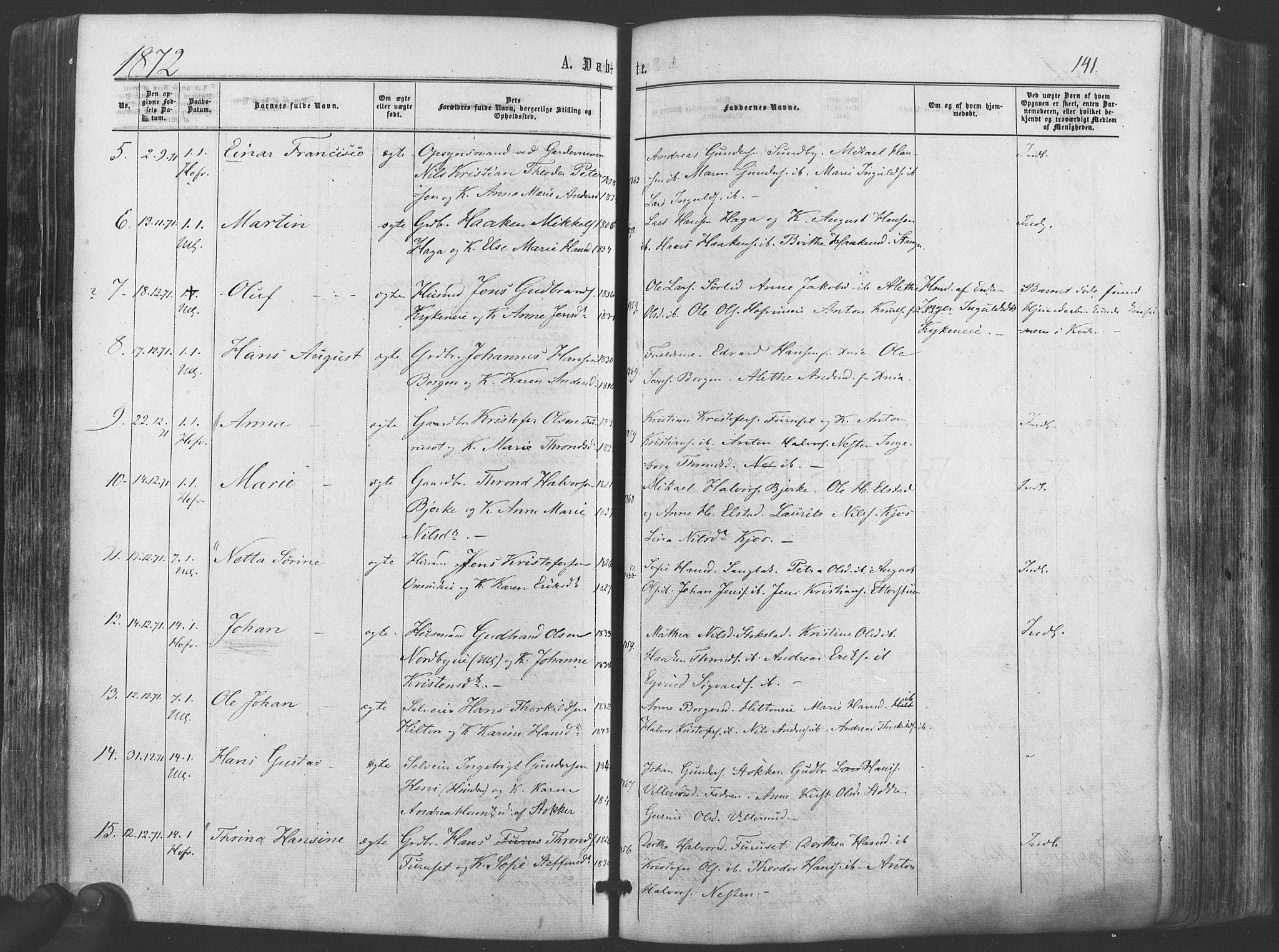 Ullensaker prestekontor Kirkebøker, AV/SAO-A-10236a/F/Fa/L0016: Parish register (official) no. I 16, 1863-1875, p. 141