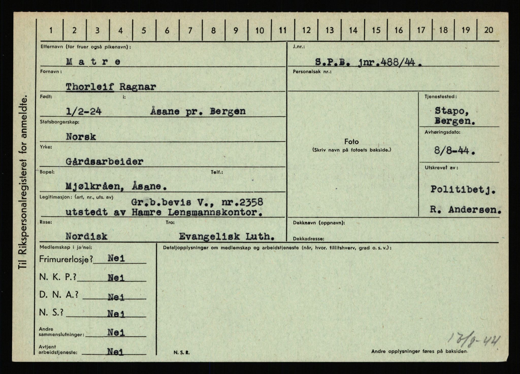 Statspolitiet - Hovedkontoret / Osloavdelingen, AV/RA-S-1329/C/Ca/L0010: Lind - Moksnes, 1943-1945, p. 3399