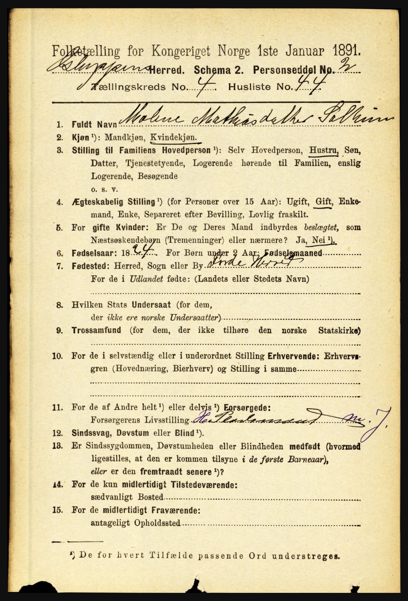 RA, 1891 census for 1445 Gloppen, 1891, p. 2027