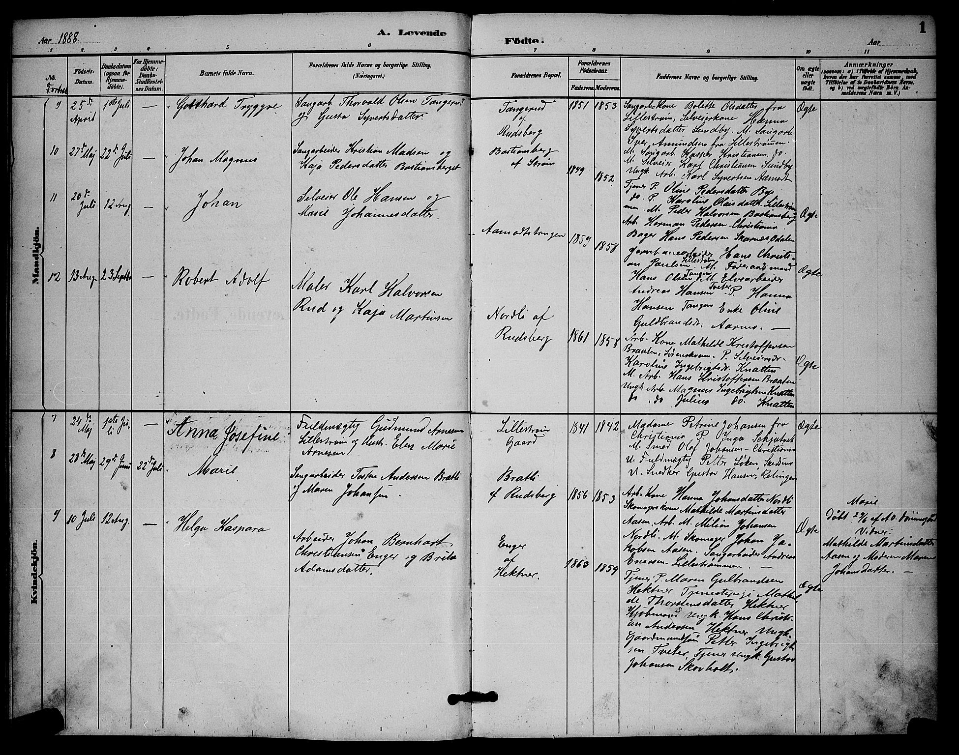 Fet prestekontor Kirkebøker, AV/SAO-A-10370a/G/Gb/L0003: Parish register (copy) no. II 3, 1888-1894, p. 1