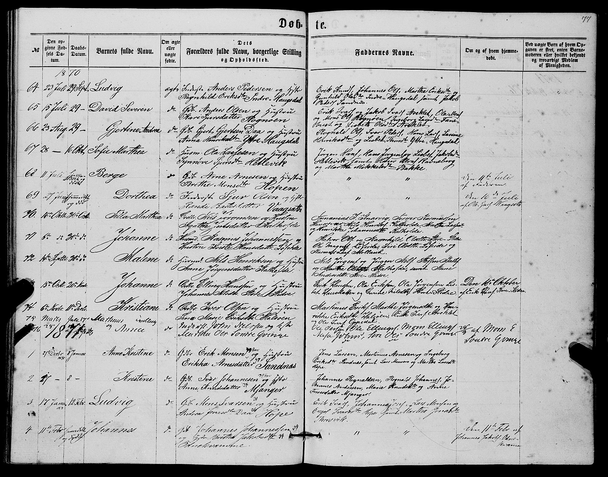 Masfjorden Sokneprestembete, SAB/A-77001: Parish register (copy) no. A 1, 1851-1875, p. 77