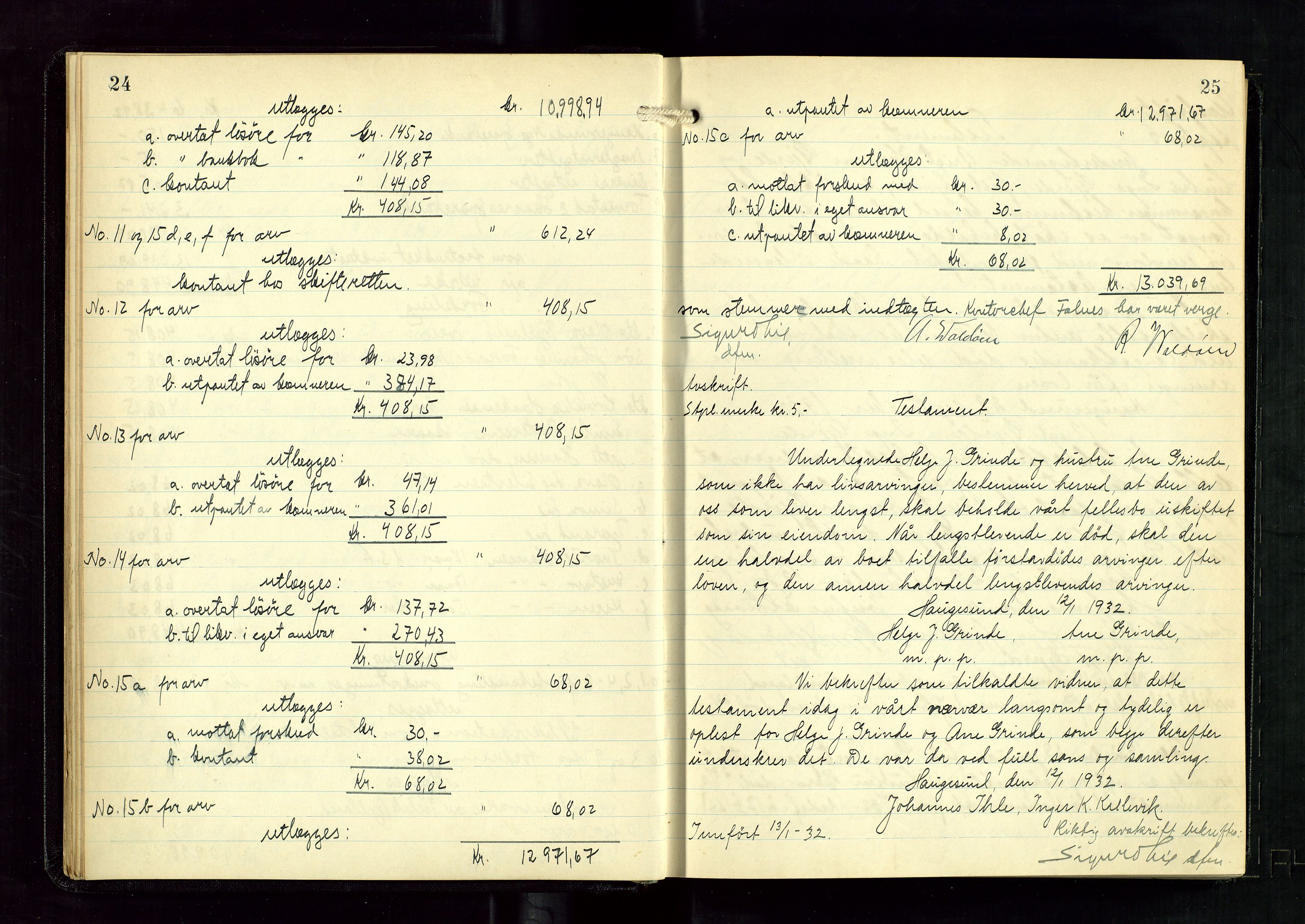 Haugesund tingrett, AV/SAST-A-101415/01/IV/IVD/L0005: Skifteutlodningsprotokoll, med register, 1931-1937, p. 24-25