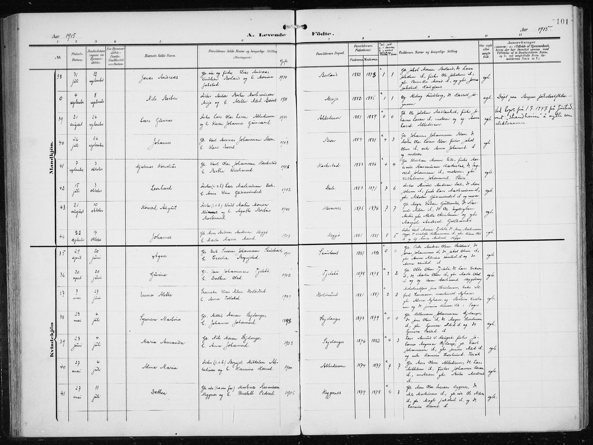 Herdla Sokneprestembete, AV/SAB-A-75701/H/Haa: Parish register (official) no. A 5, 1905-1918, p. 101