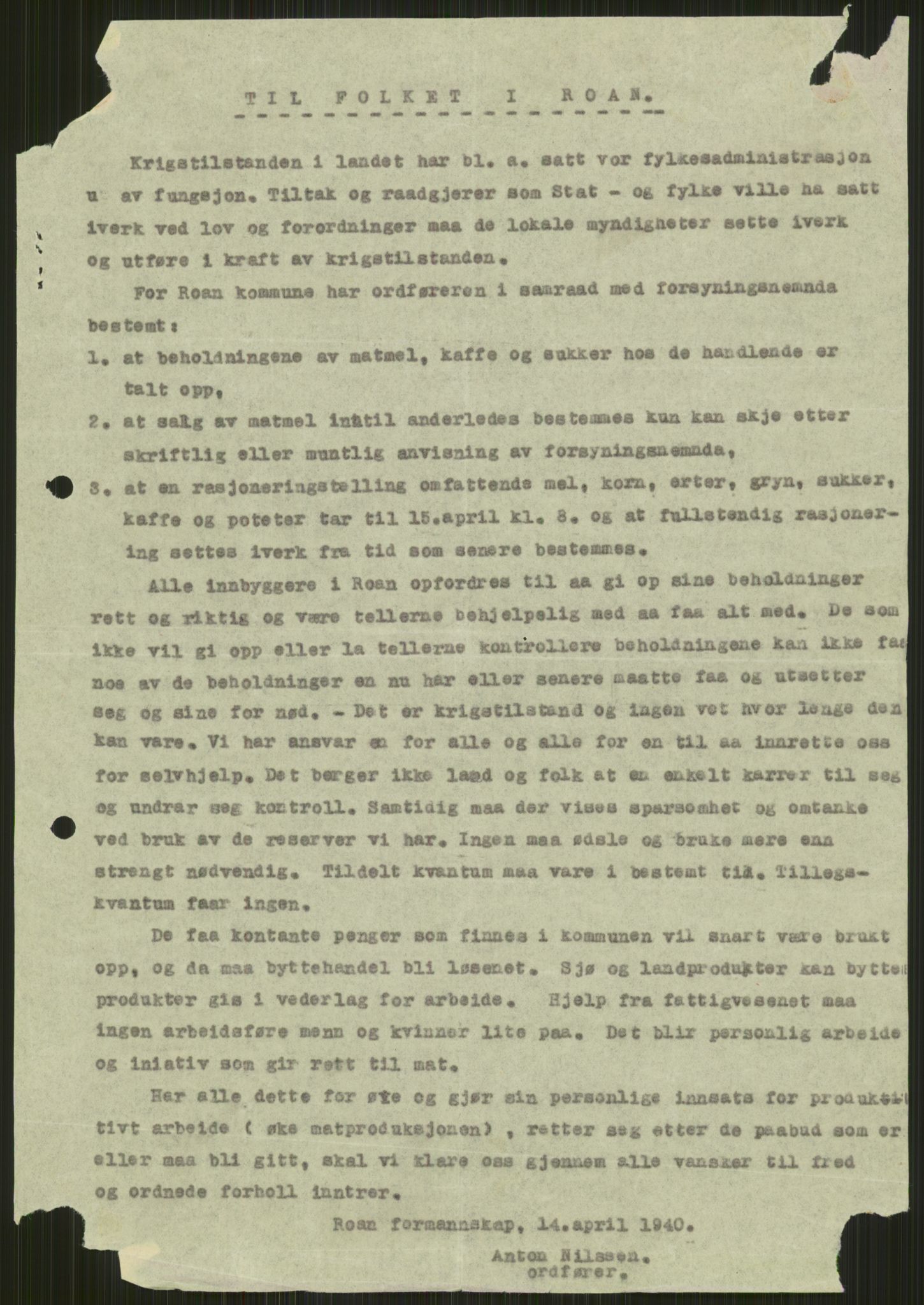 Forsvaret, Forsvarets krigshistoriske avdeling, RA/RAFA-2017/Y/Ya/L0016: II-C-11-31 - Fylkesmenn.  Rapporter om krigsbegivenhetene 1940., 1940, p. 14