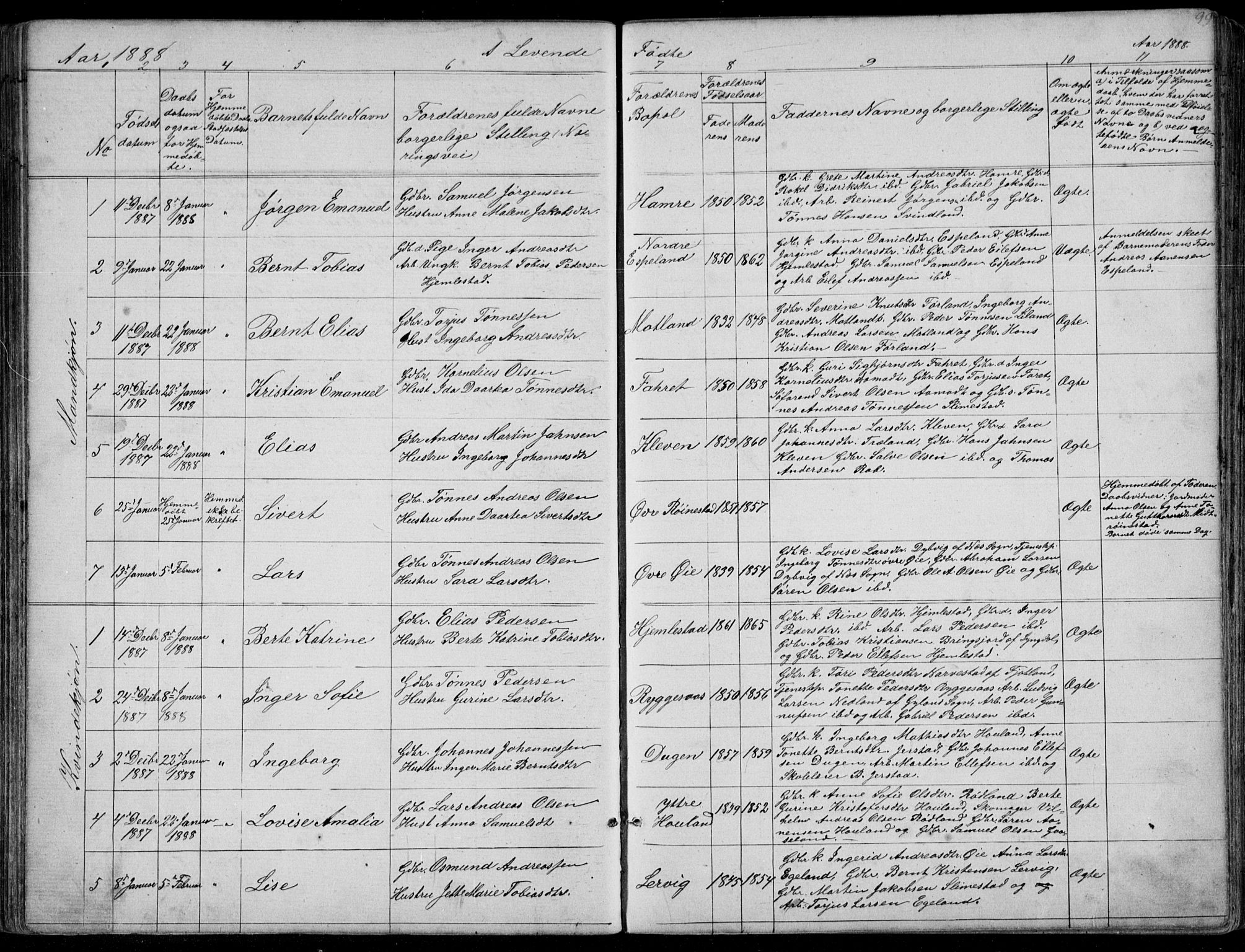 Kvinesdal sokneprestkontor, AV/SAK-1111-0026/F/Fb/Fbb/L0002: Parish register (copy) no. B 2, 1873-1897, p. 99