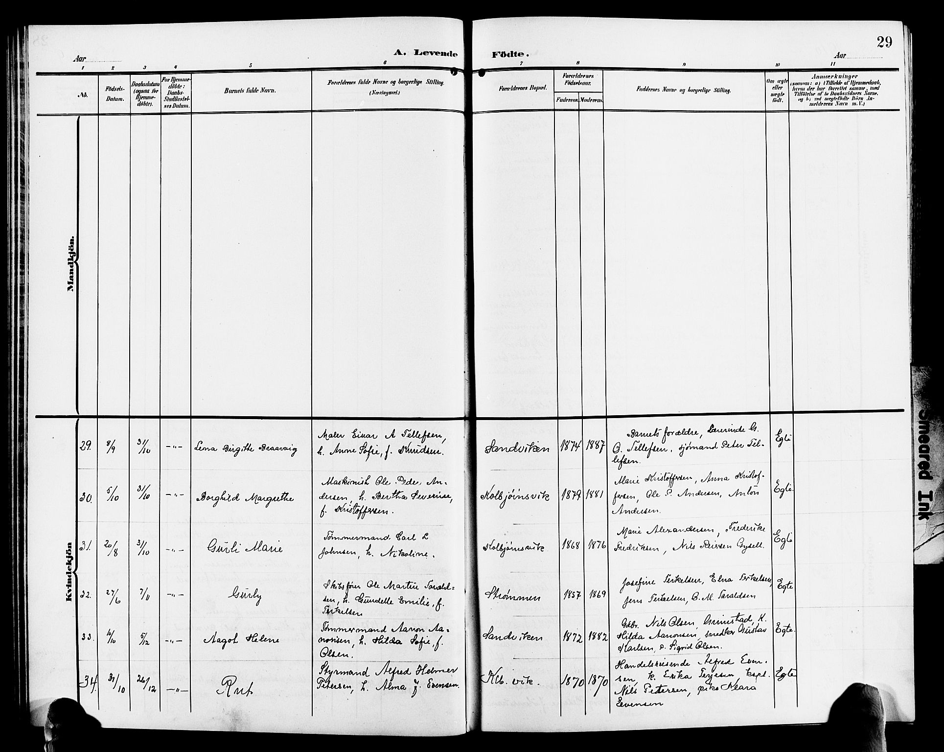 Hisøy sokneprestkontor, AV/SAK-1111-0020/F/Fb/L0004: Parish register (copy) no. B 4, 1905-1923, p. 29