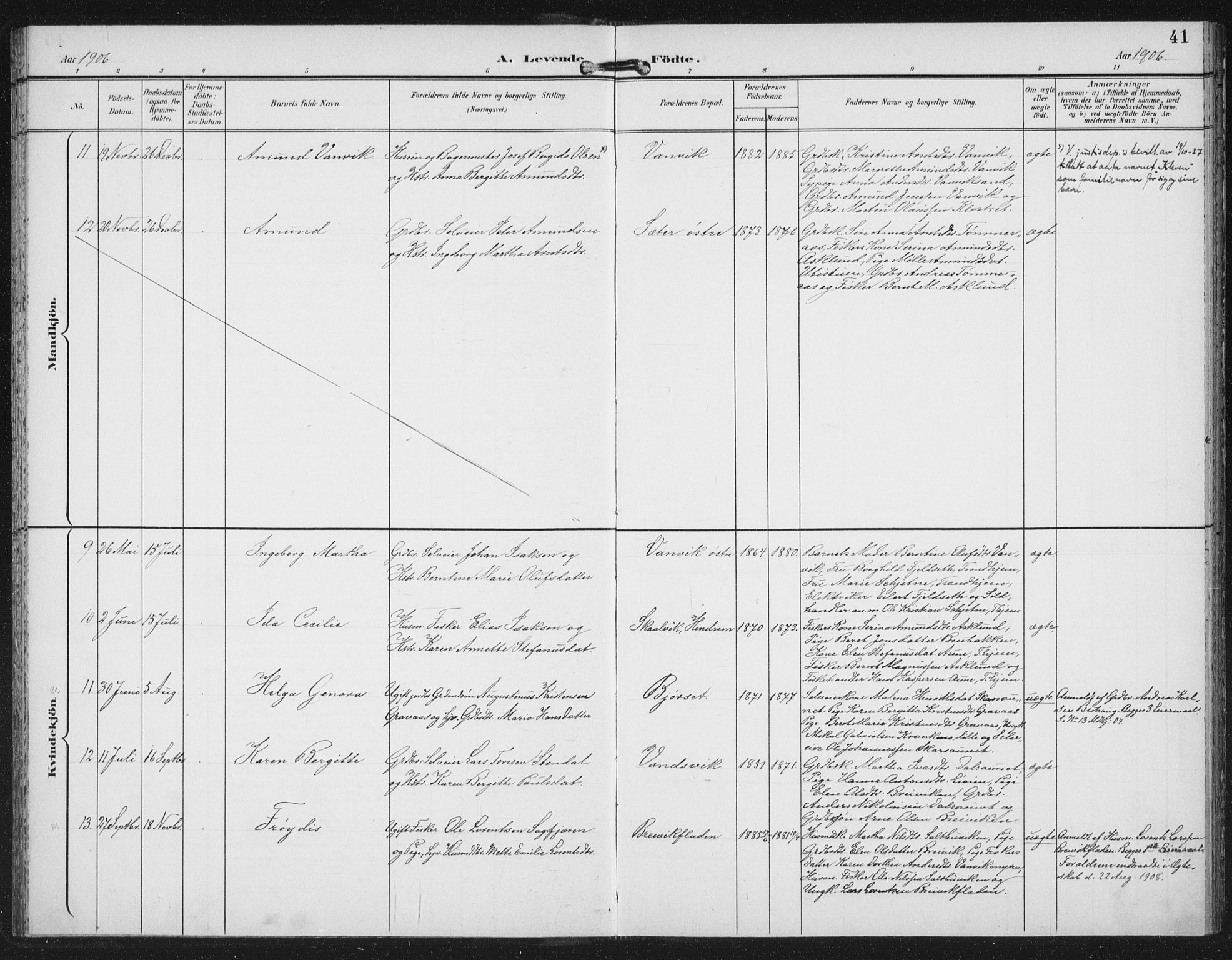 Ministerialprotokoller, klokkerbøker og fødselsregistre - Nord-Trøndelag, AV/SAT-A-1458/702/L0024: Parish register (official) no. 702A02, 1898-1914, p. 41