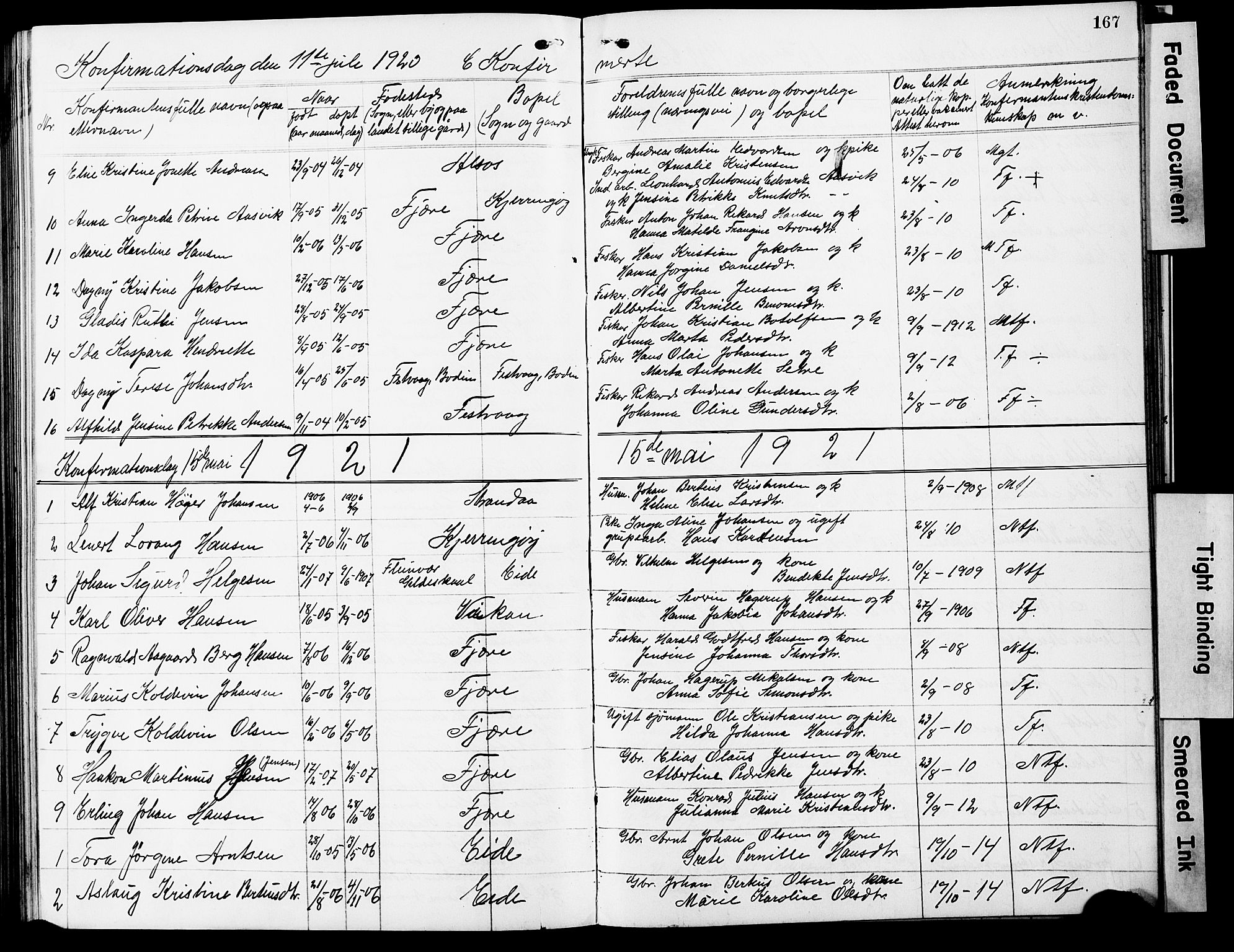 Ministerialprotokoller, klokkerbøker og fødselsregistre - Nordland, SAT/A-1459/803/L0077: Parish register (copy) no. 803C04, 1897-1930, p. 167