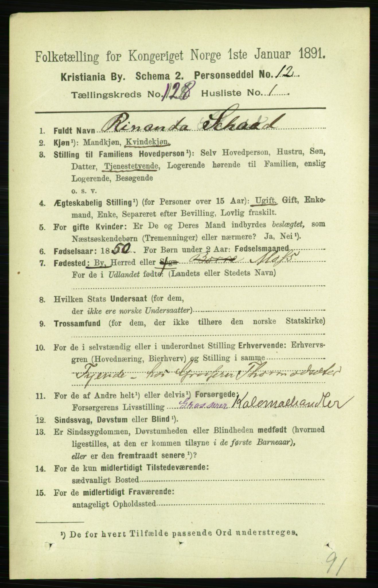 RA, 1891 census for 0301 Kristiania, 1891, p. 68597