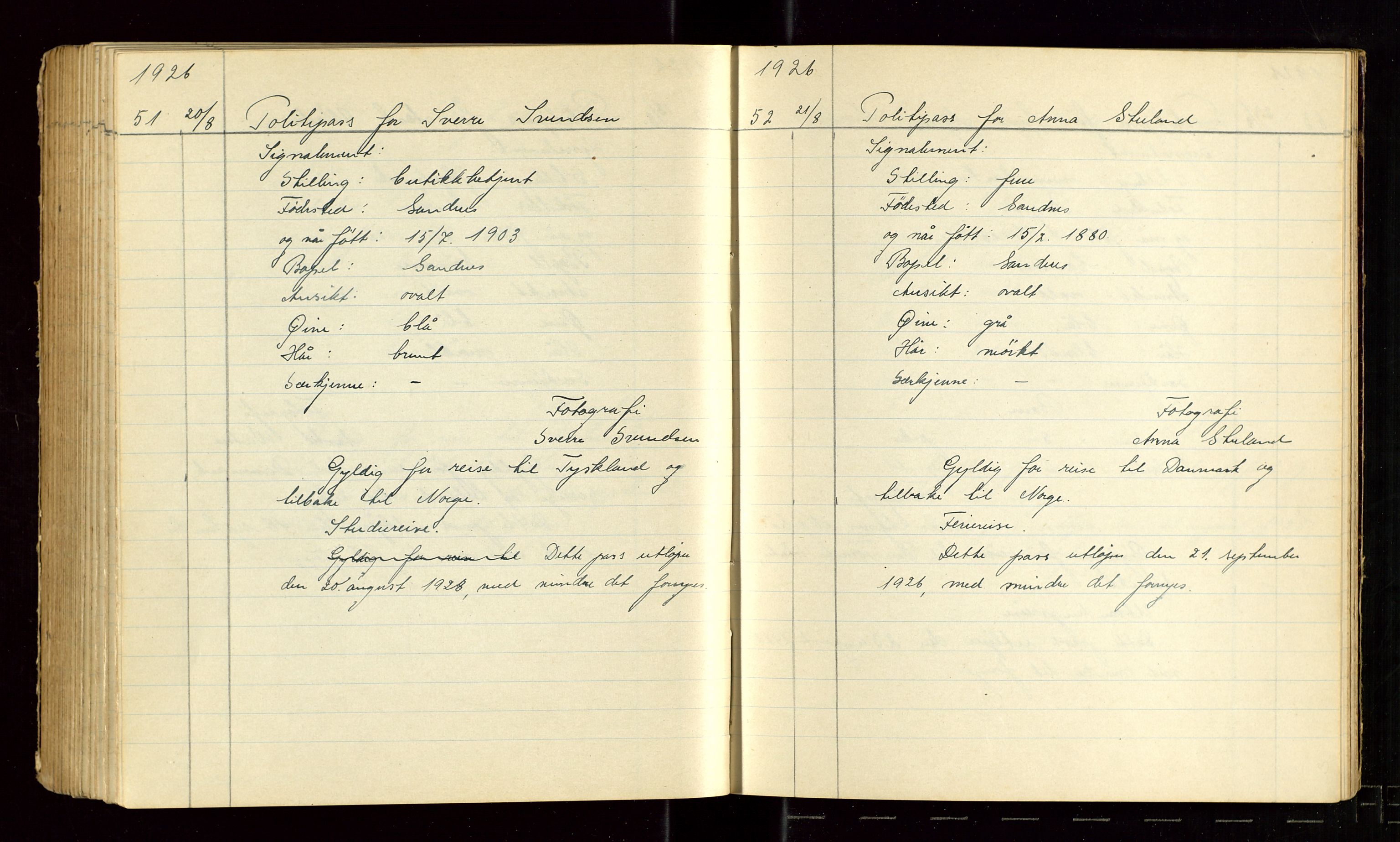 Sandnes politikammer, AV/SAST-A-100446/K/L0003: Passprotokoll, 1922-1927, p. 167