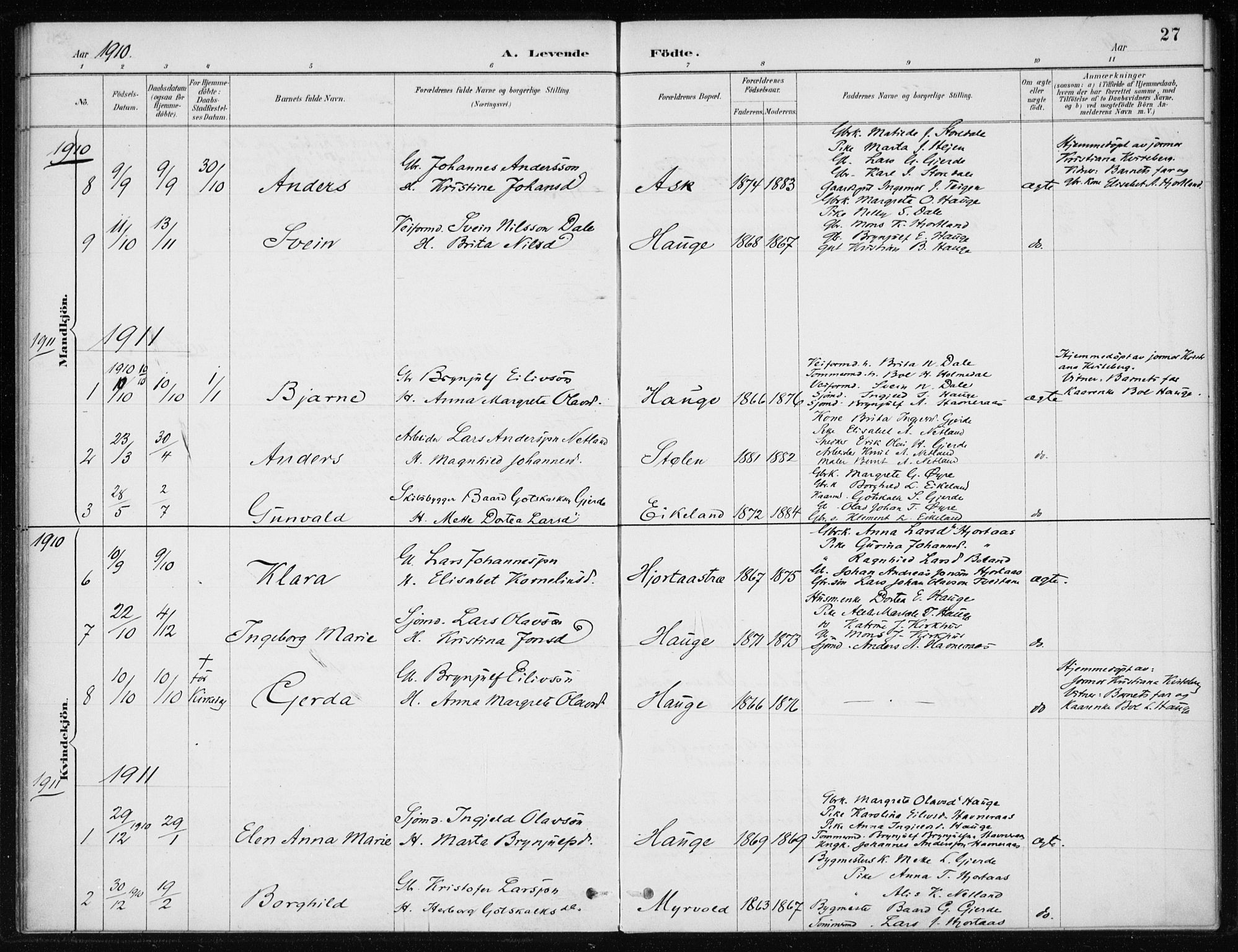 Kvinnherad sokneprestembete, AV/SAB-A-76401/H/Haa: Parish register (official) no. C 1, 1885-1912, p. 27