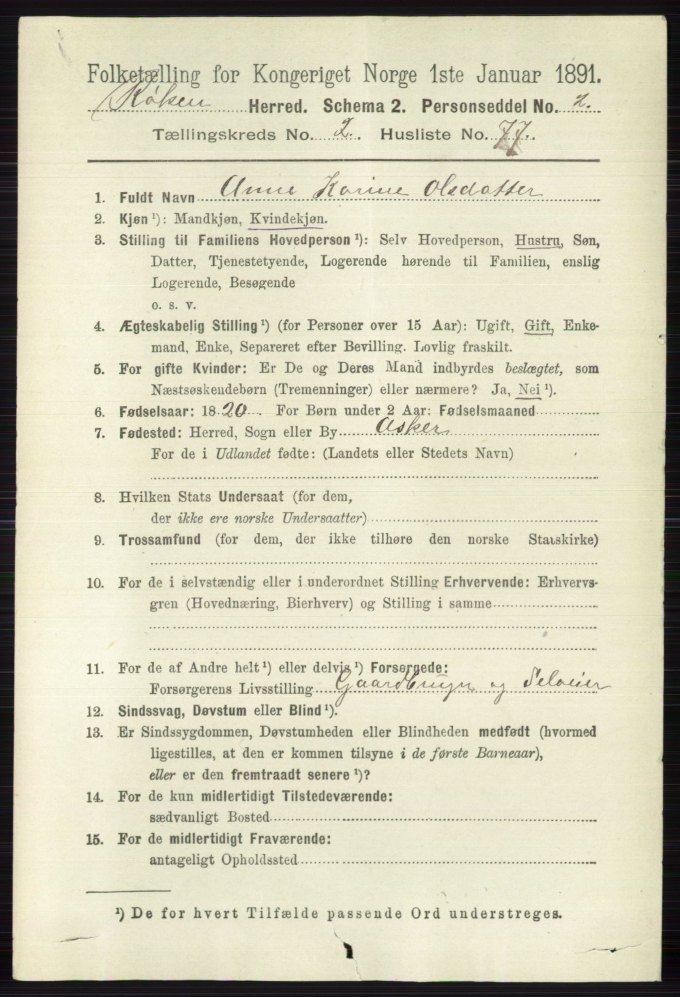 RA, 1891 census for 0627 Røyken, 1891, p. 1105