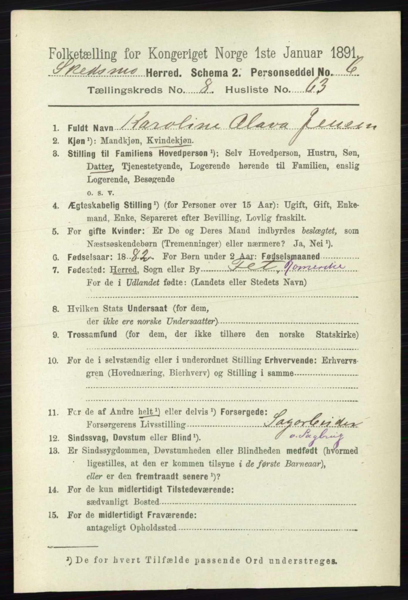 RA, 1891 census for 0231 Skedsmo, 1891, p. 4626