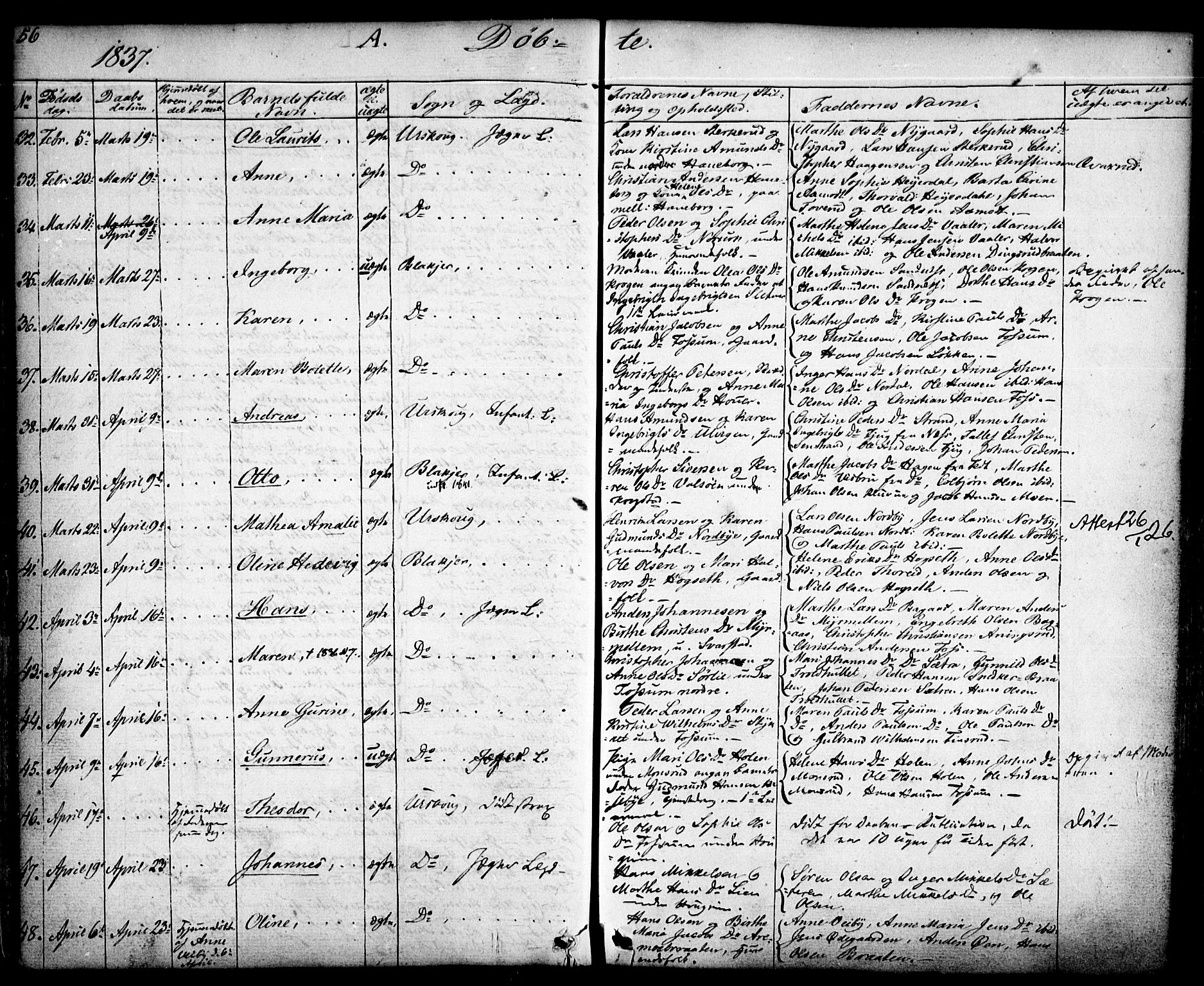Aurskog prestekontor Kirkebøker, SAO/A-10304a/F/Fa/L0006: Parish register (official) no. I 6, 1829-1853, p. 56